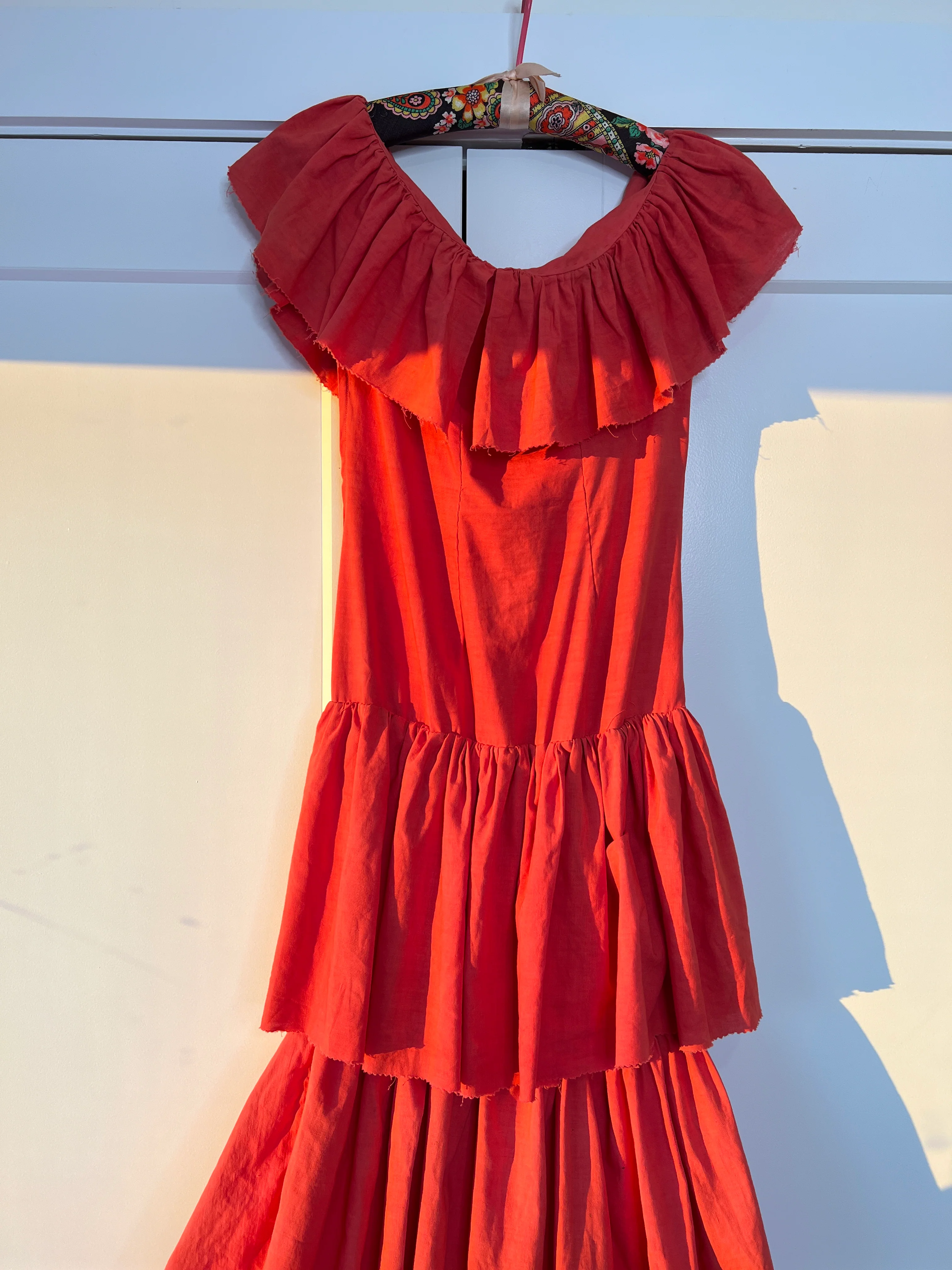 50s Handmade Three Tiered Ruffled Cotton Dress - Image 7