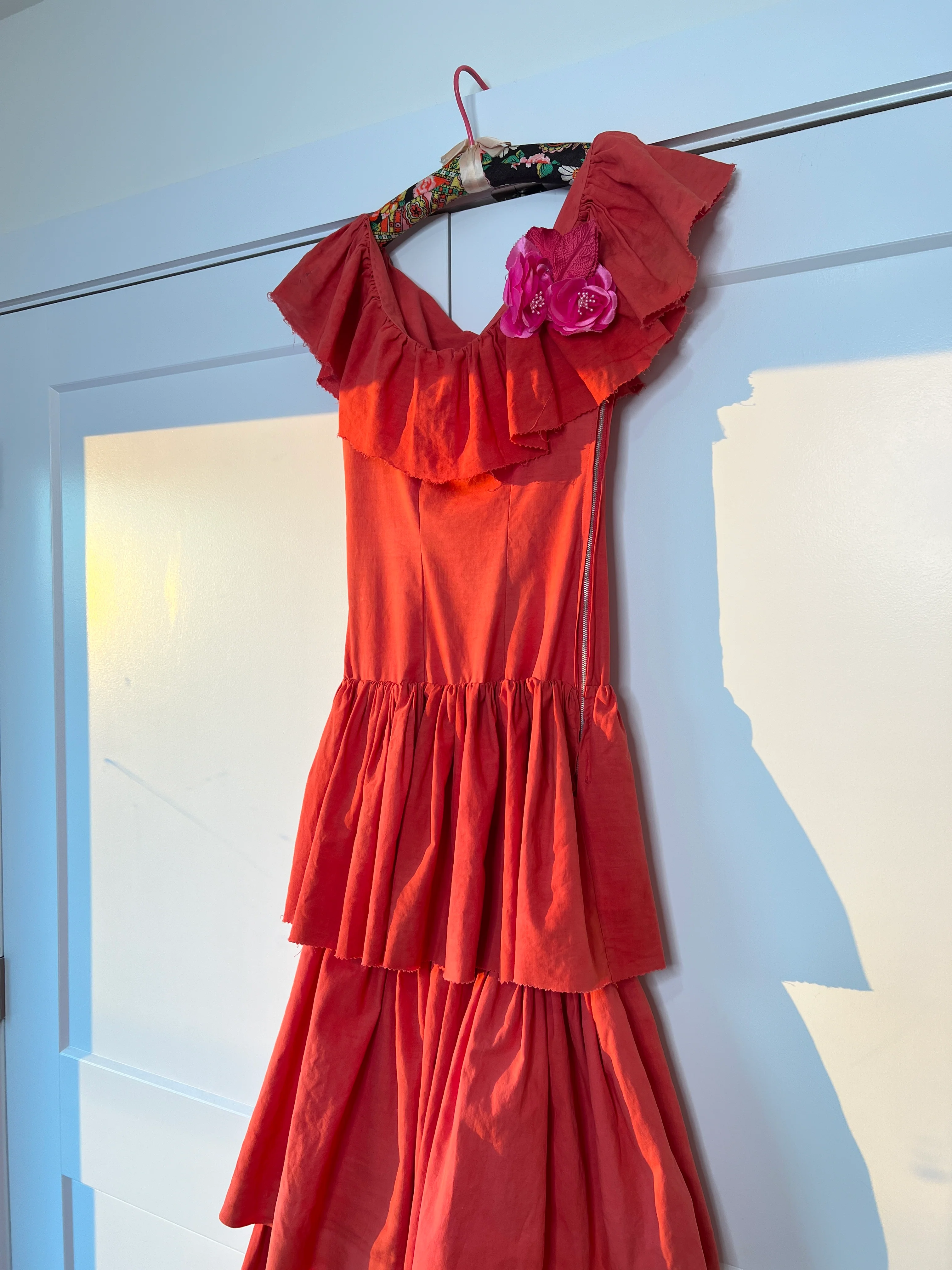 50s Handmade Three Tiered Ruffled Cotton Dress - Image 9
