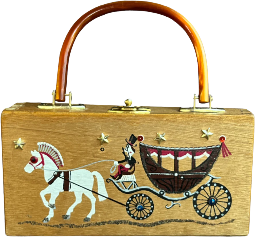 50s Horse Carraige Stars Wooden Box Handbag Purse By Gary Gail