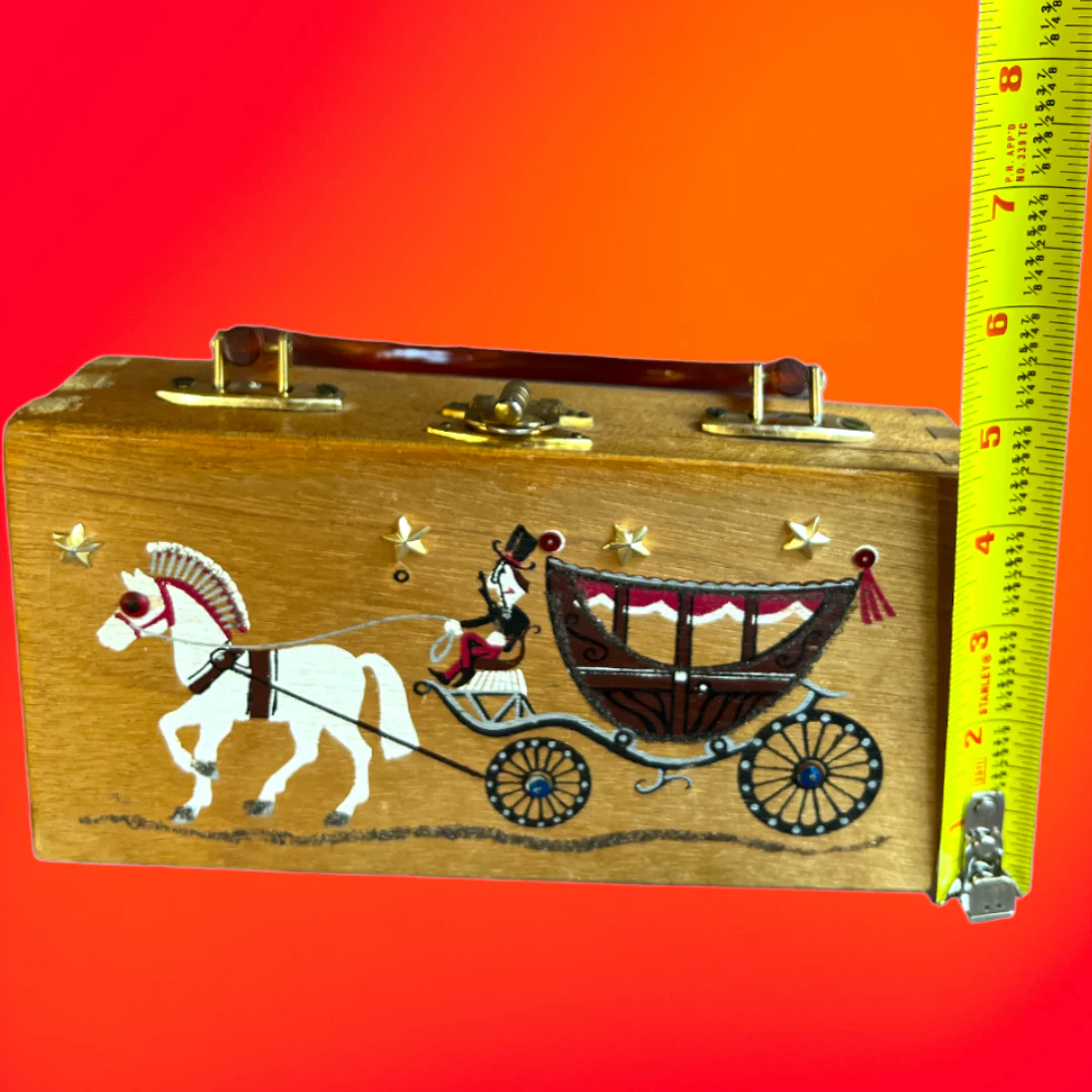 50s Horse Carraige Stars Wooden Box Handbag Purse By Gary Gail - Image 12