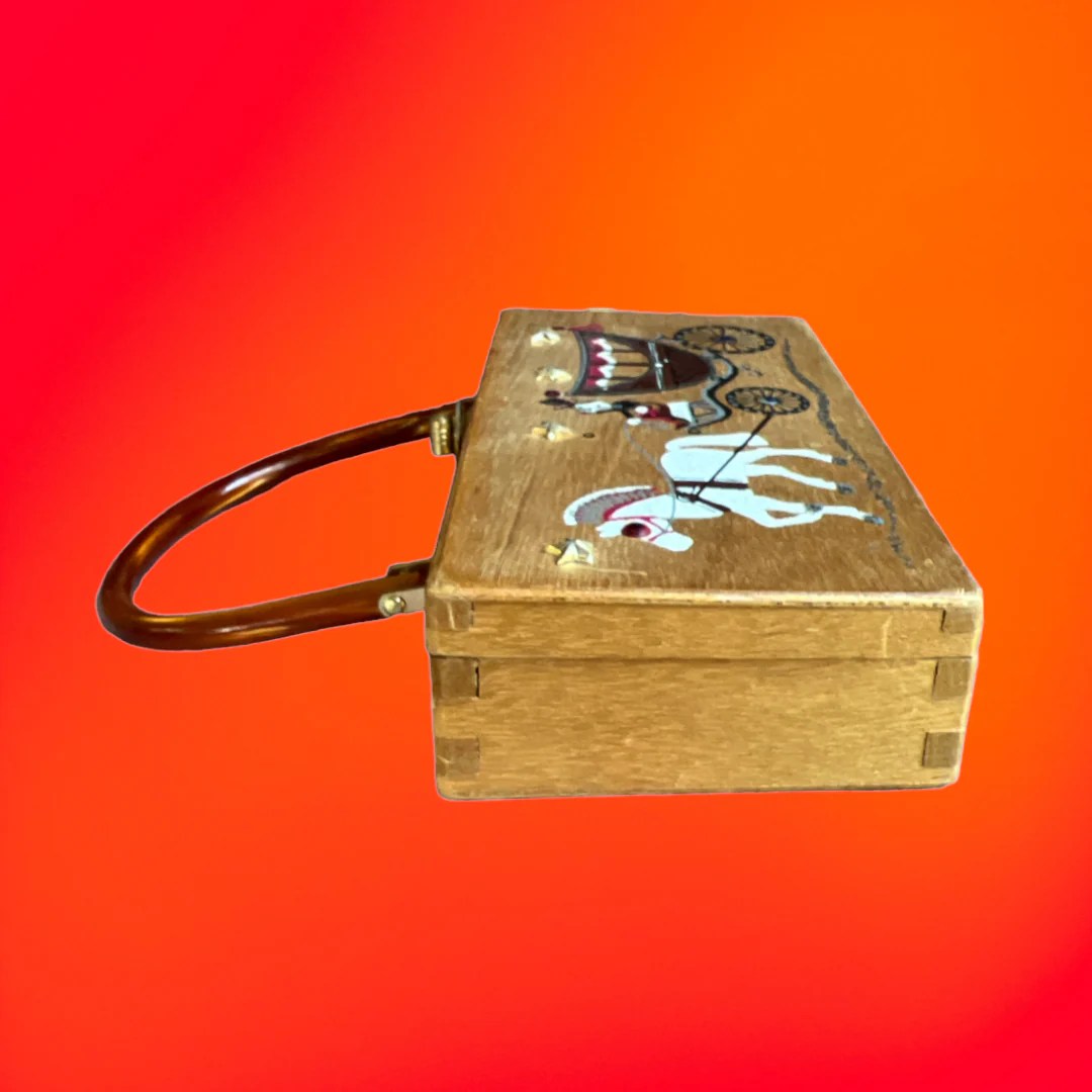 50s Horse Carraige Stars Wooden Box Handbag Purse By Gary Gail - Image 6