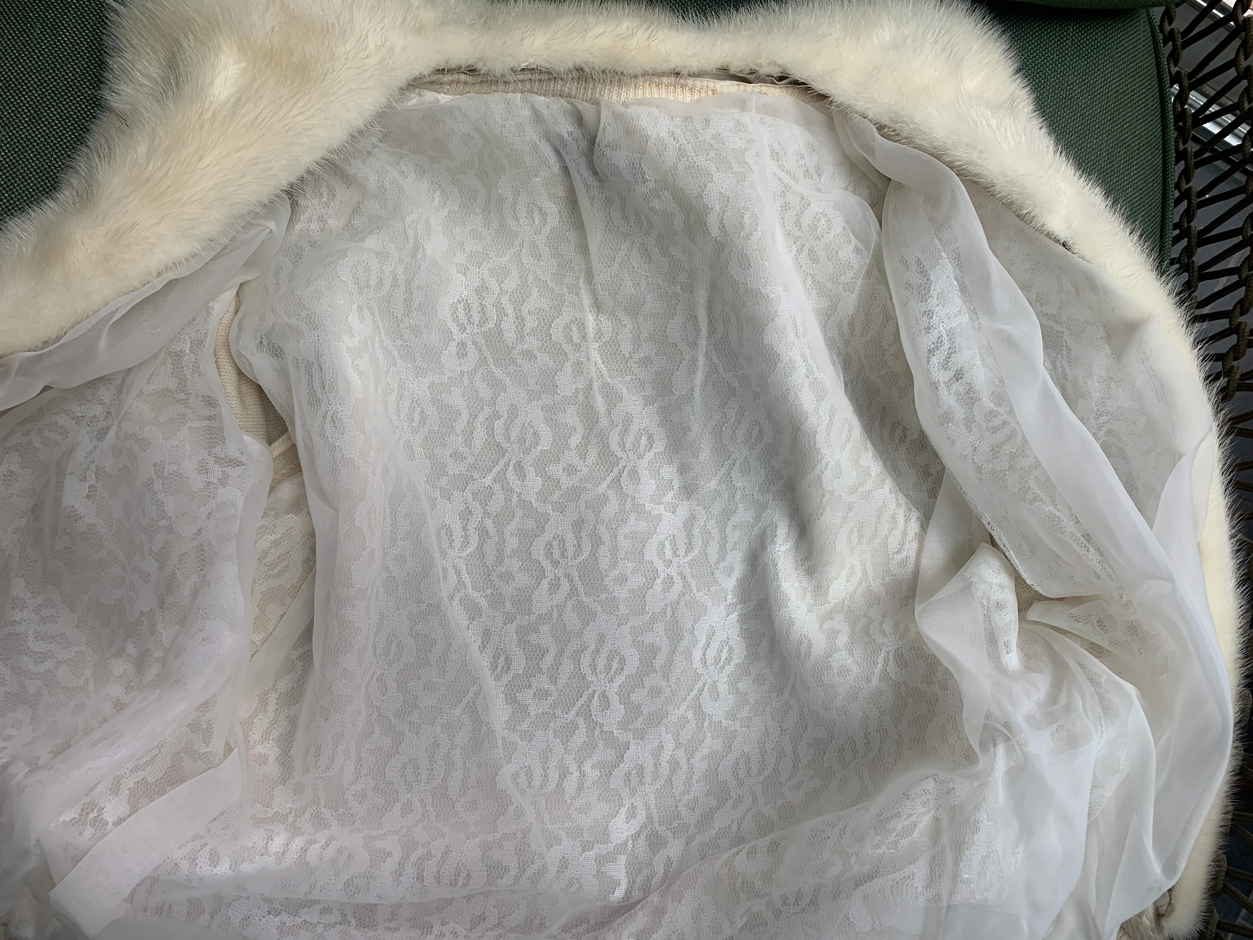 50s Ivory Cashmere And Mink Collar Rhinestone Sweater - Image 10