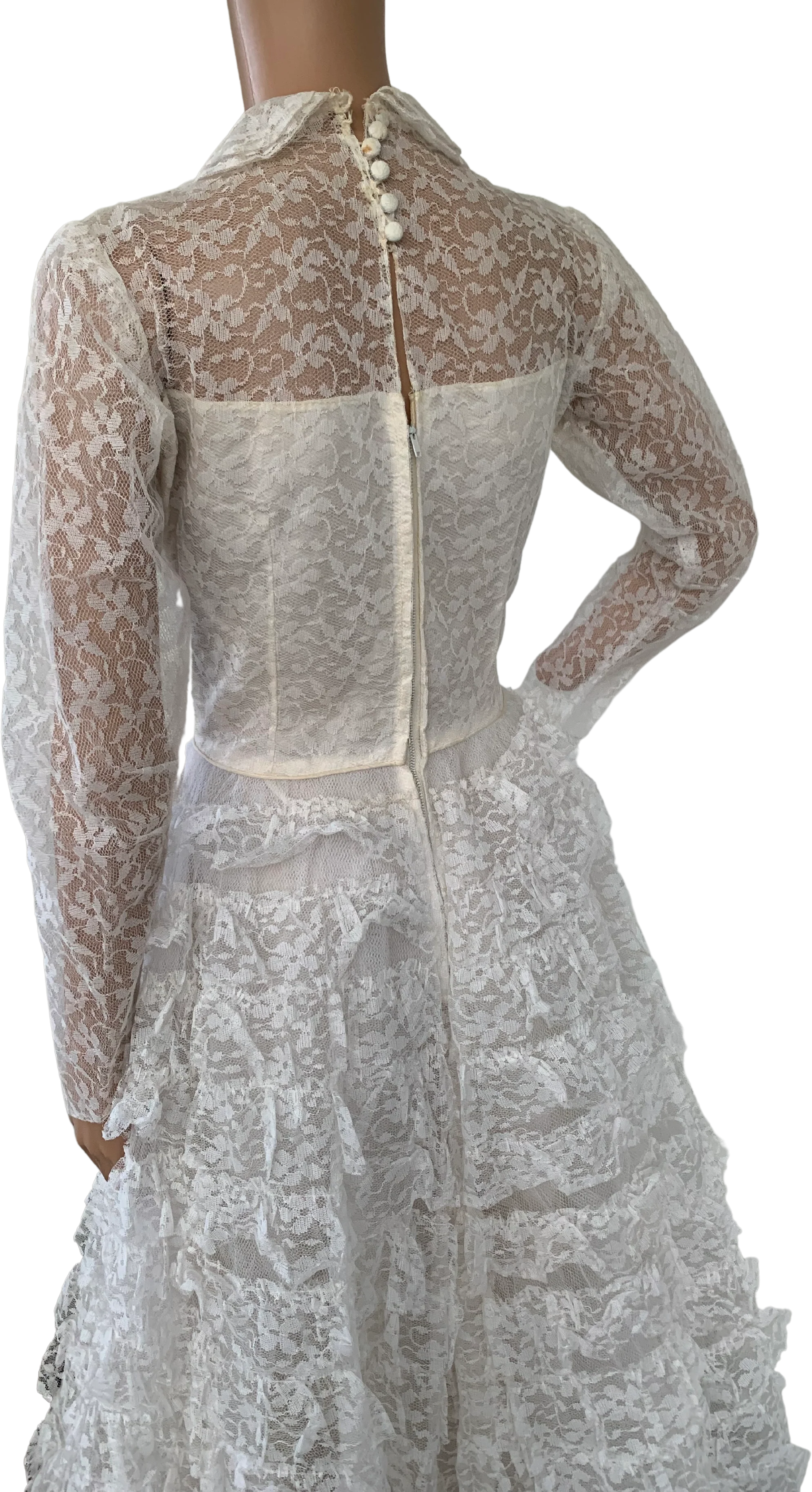 50s Lace Wedding Gown Bridal Dress Long Sleeve - Image 2