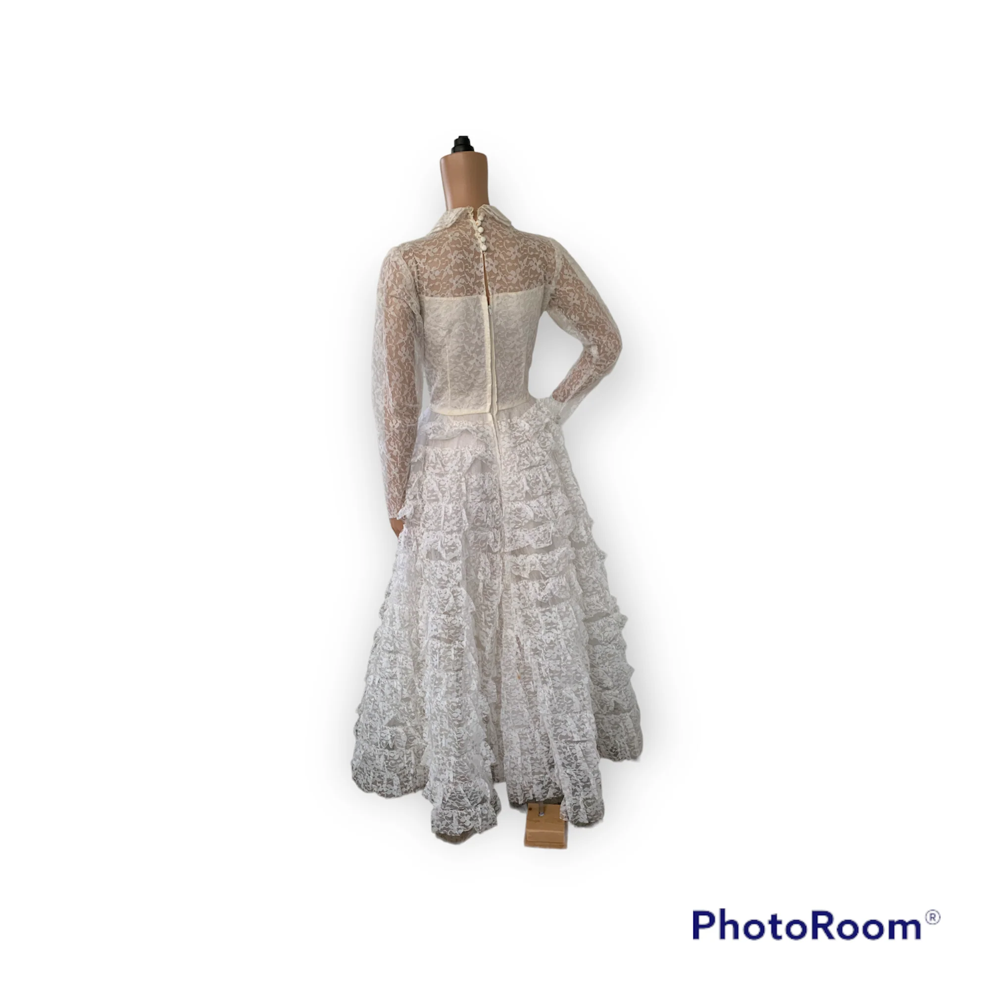 50s Lace Wedding Gown Bridal Dress Long Sleeve - Image 3