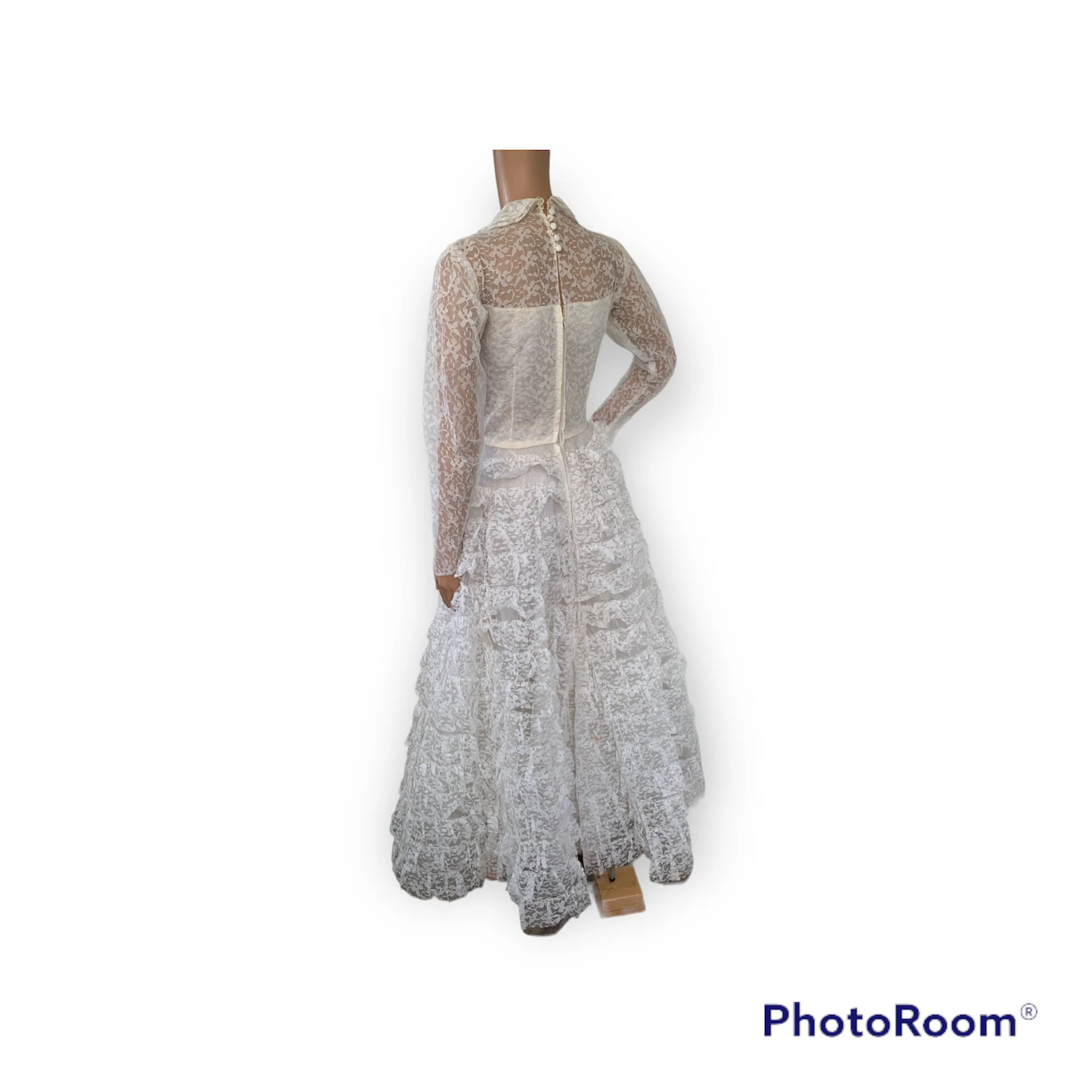 50s Lace Wedding Gown Bridal Dress Long Sleeve - Image 4