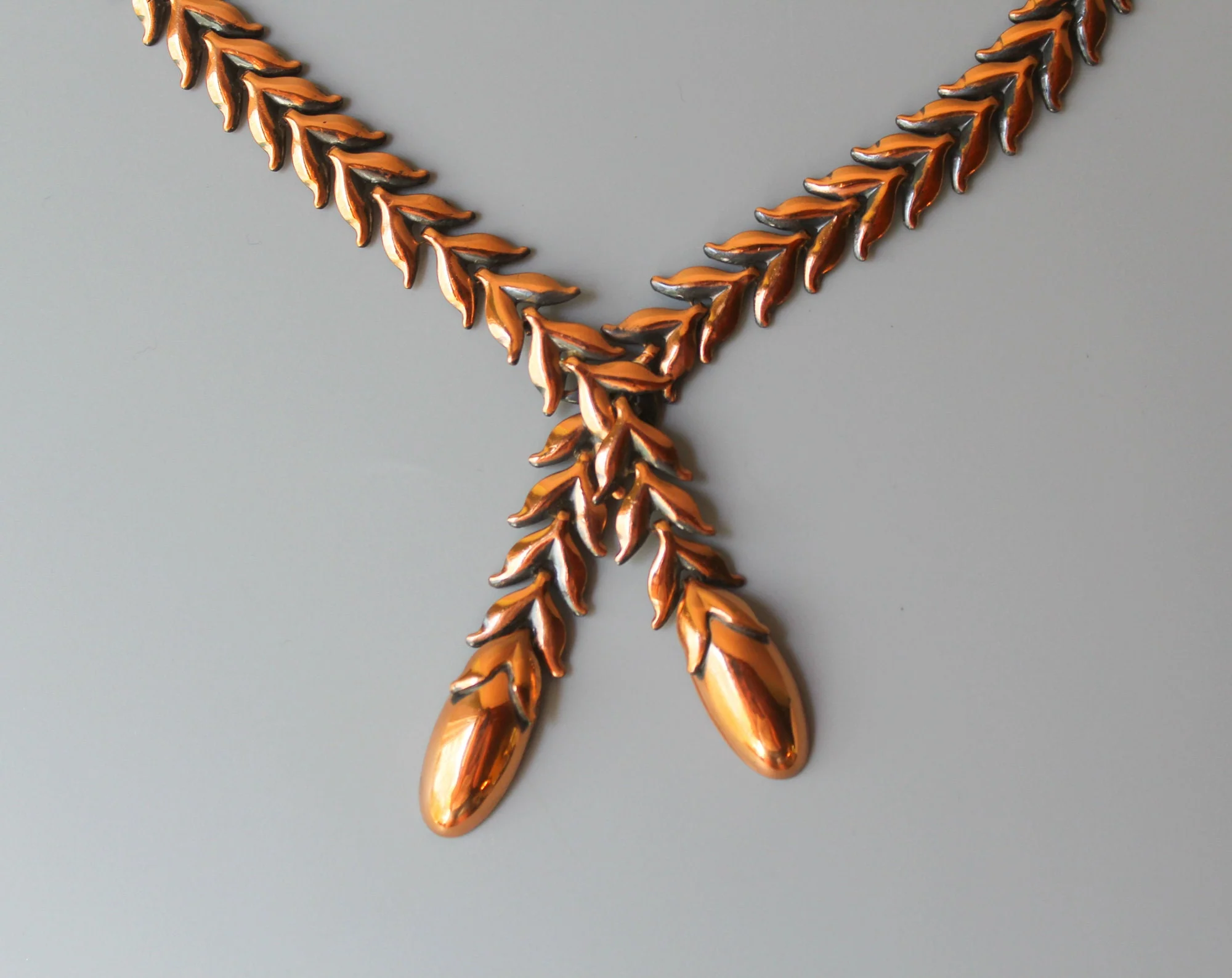 50s Large Draped and Dangling Mid Century Modern Copper Necklace - Image 3