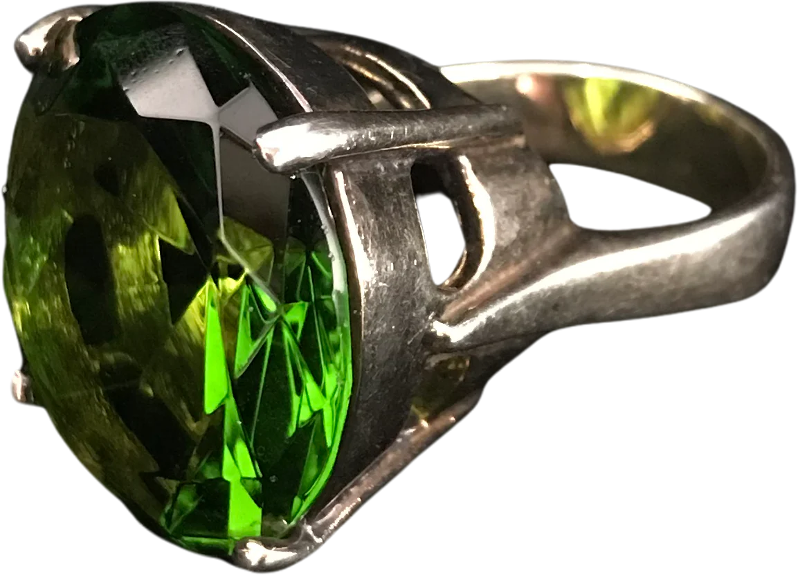 50s Large Vintage Green Cut Glass Cocktail Ring Sz.10