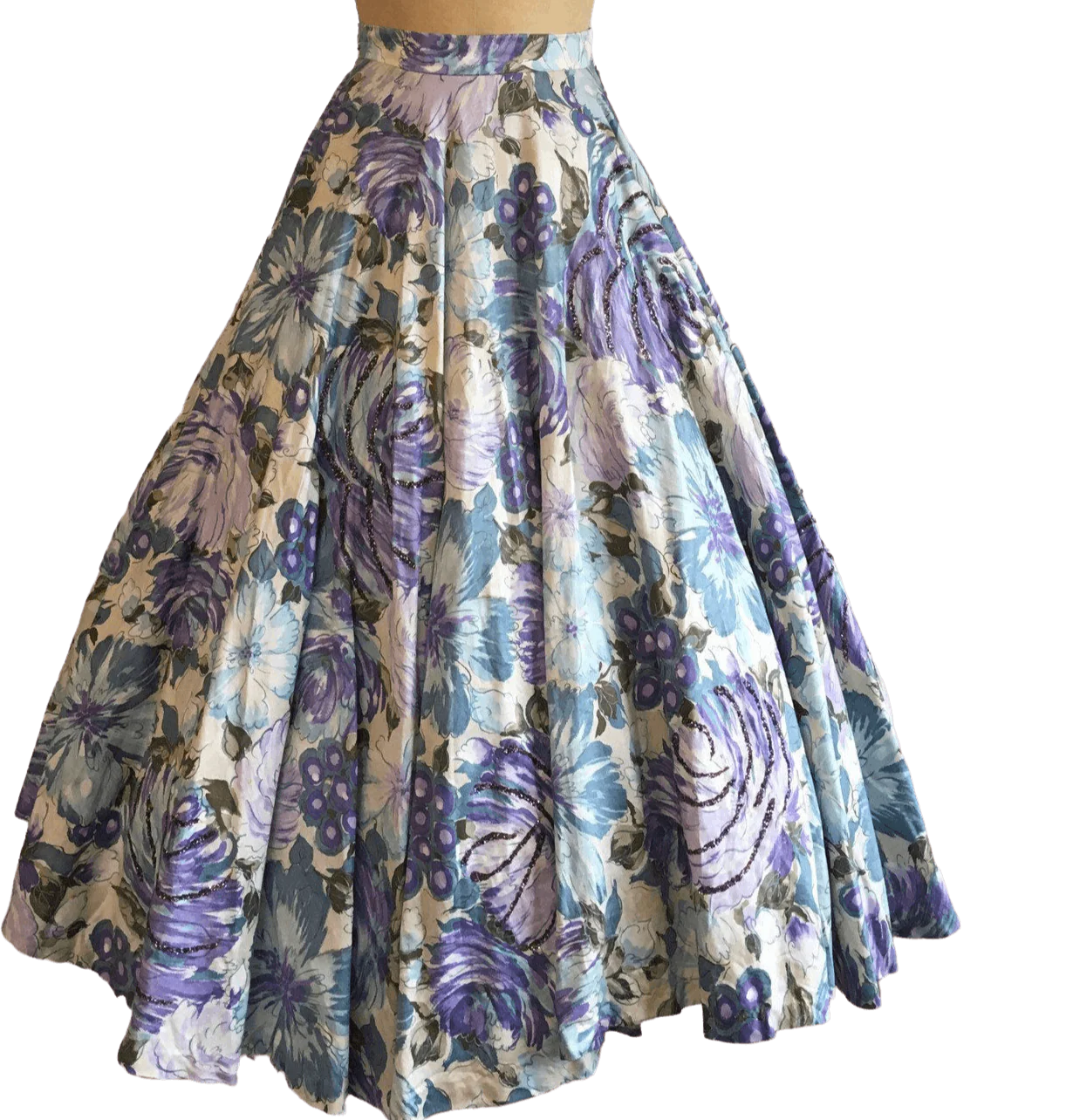 50's Lavender Novelty Print Floral Grapes Circle Skirt by Wilroy