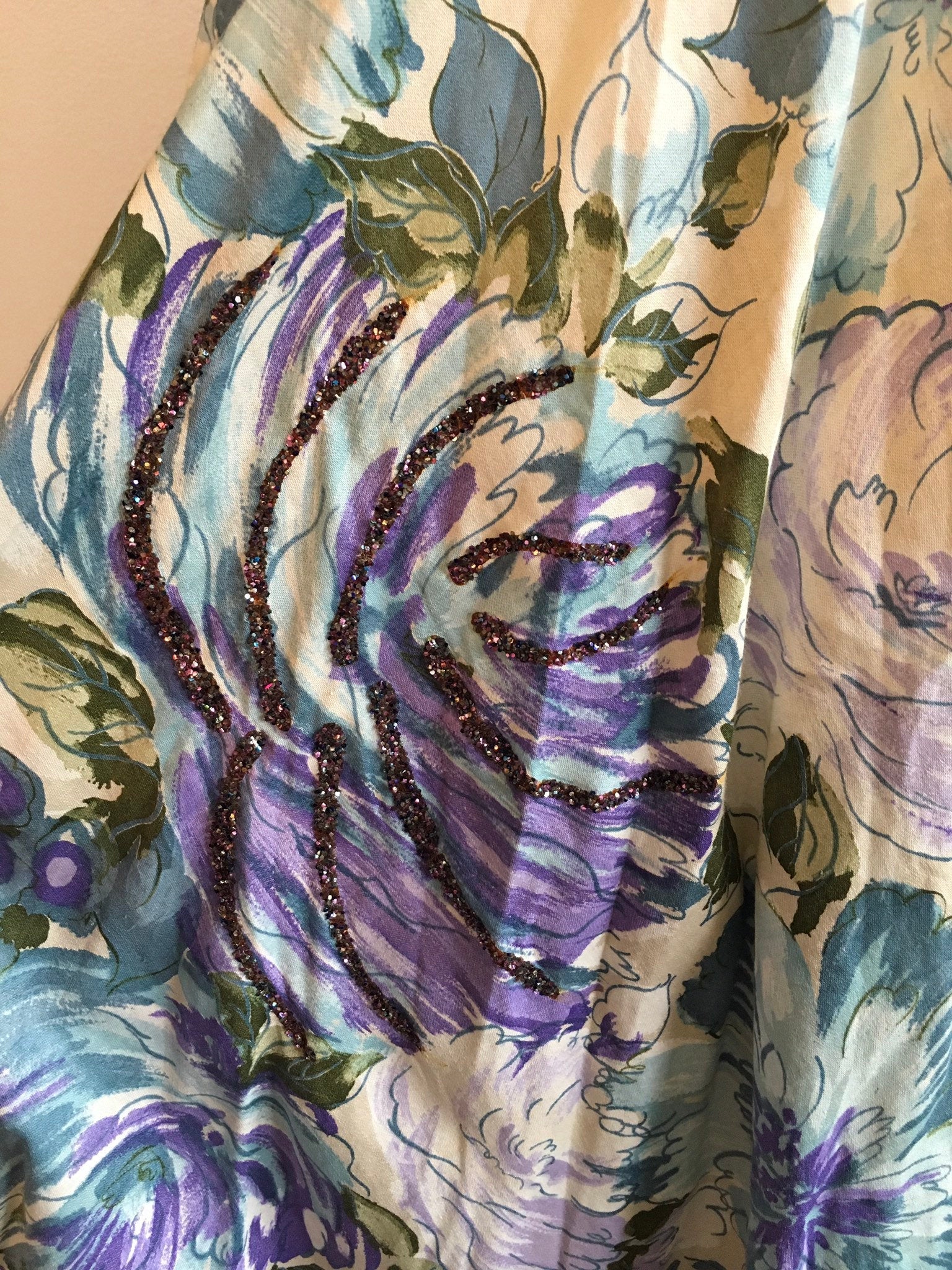 50's Lavender Novelty Print Floral Grapes Circle Skirt by Wilroy - Image 5
