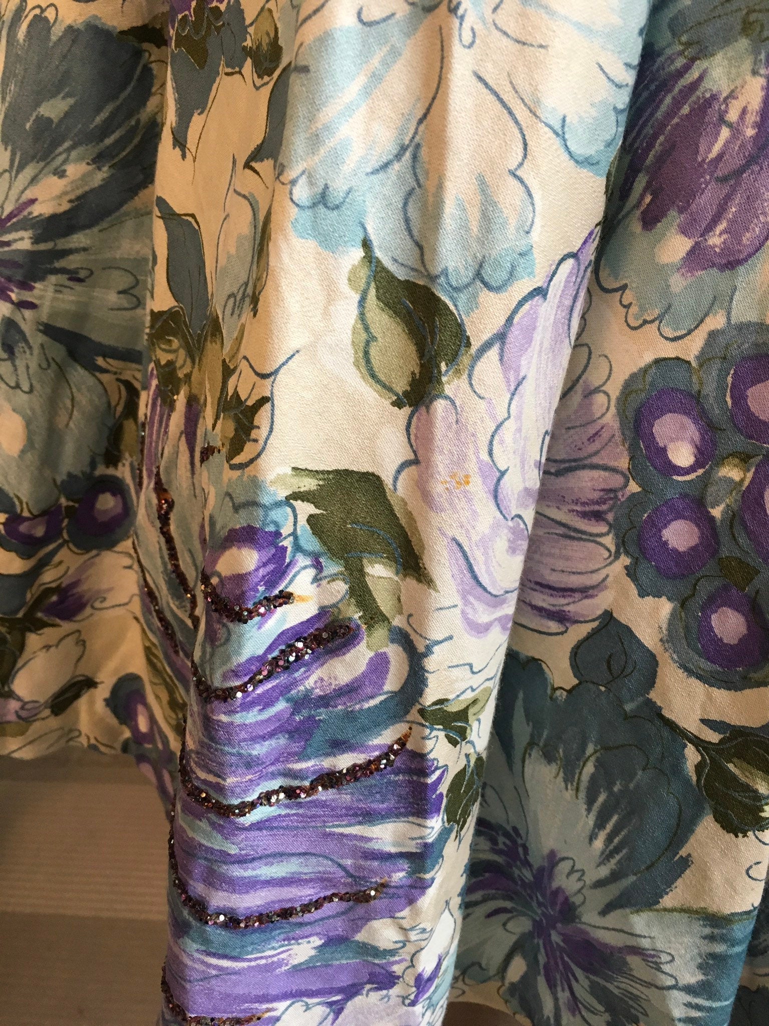 50's Lavender Novelty Print Floral Grapes Circle Skirt by Wilroy - Image 6