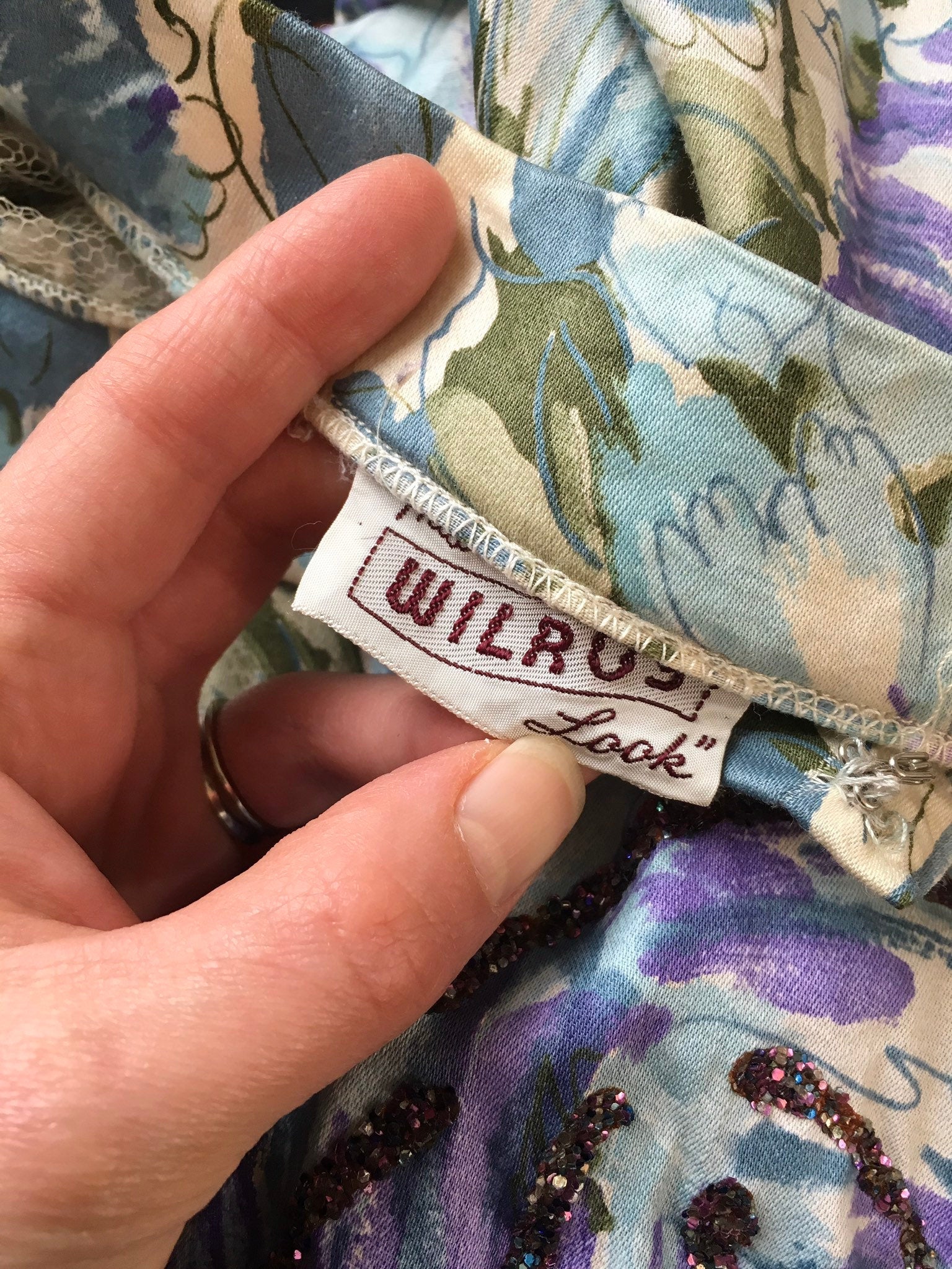 50's Lavender Novelty Print Floral Grapes Circle Skirt by Wilroy - Image 7