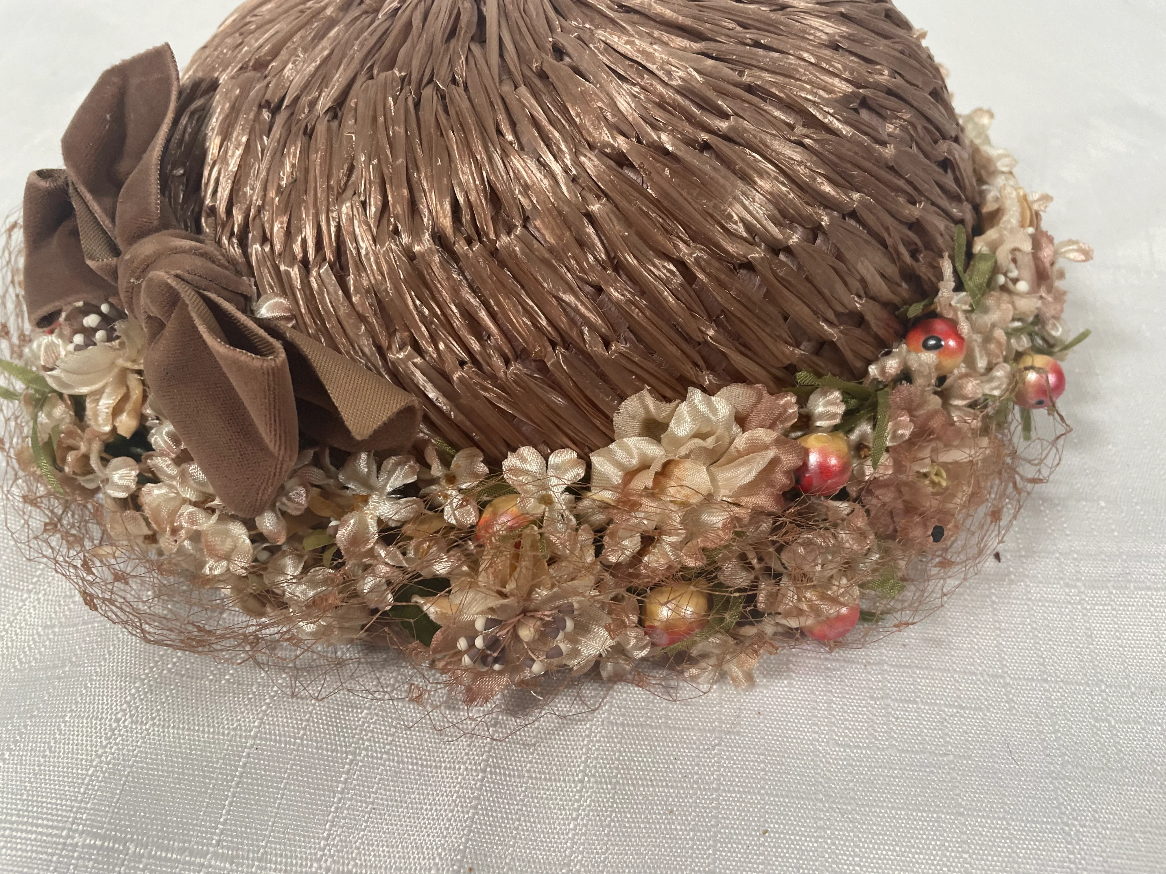 50s Light Brown Straw Pillbox Hat By Miss Margo - Image 3
