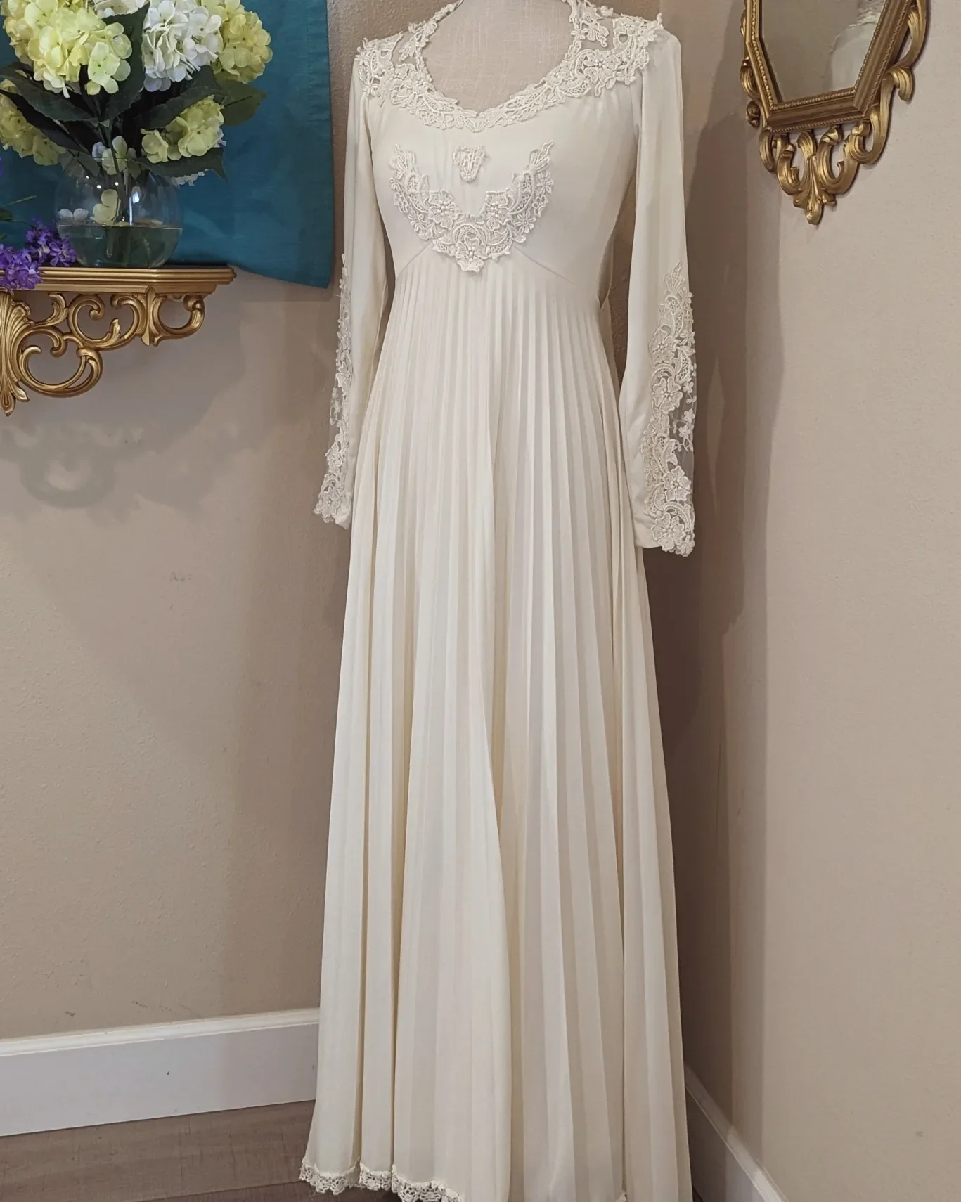 70s 70s Accordion Pressed Pleated Wedding Dress