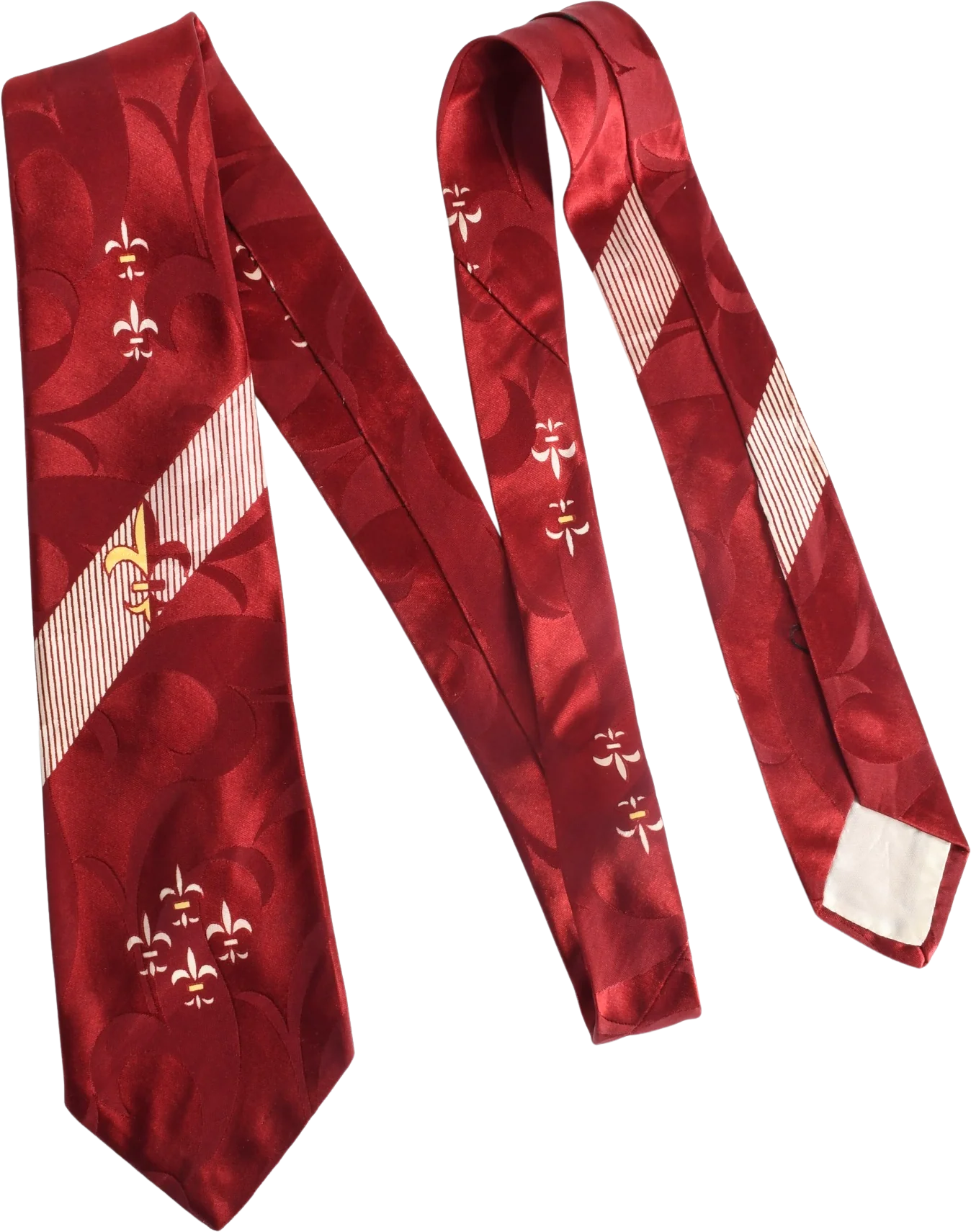 50s Maroon Red Gold White Fleur De Lis Rockabilly Tie