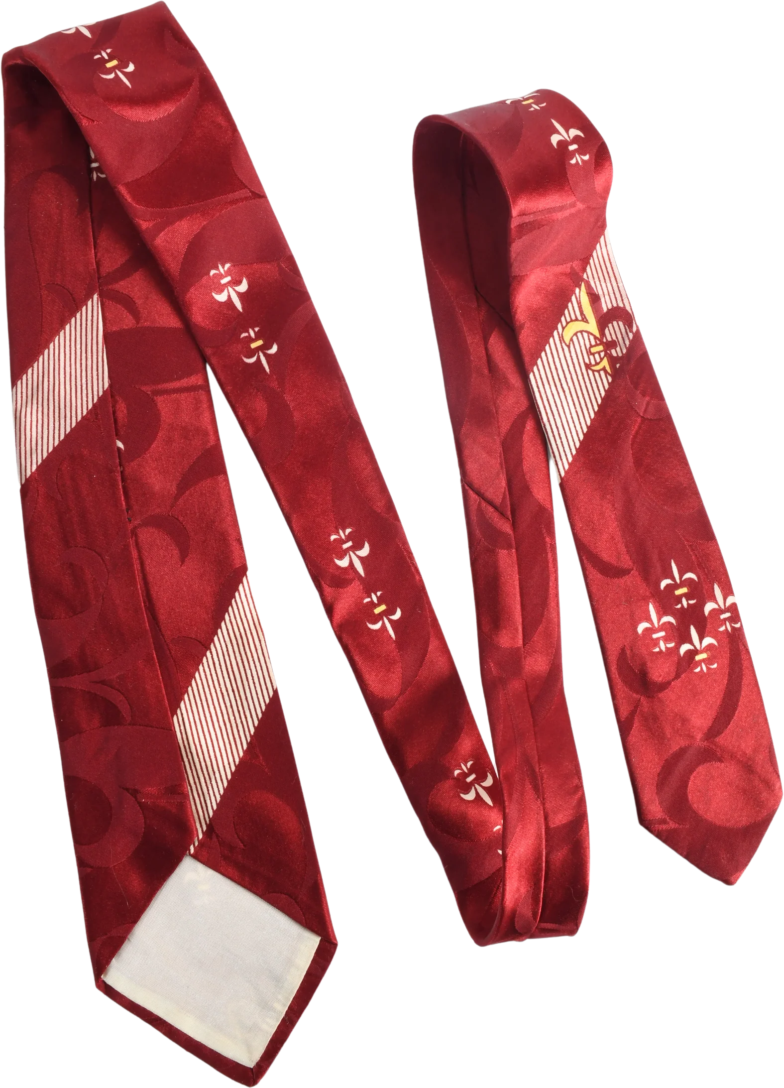 50s Maroon Red Gold White Fleur De Lis Rockabilly Tie - Image 2