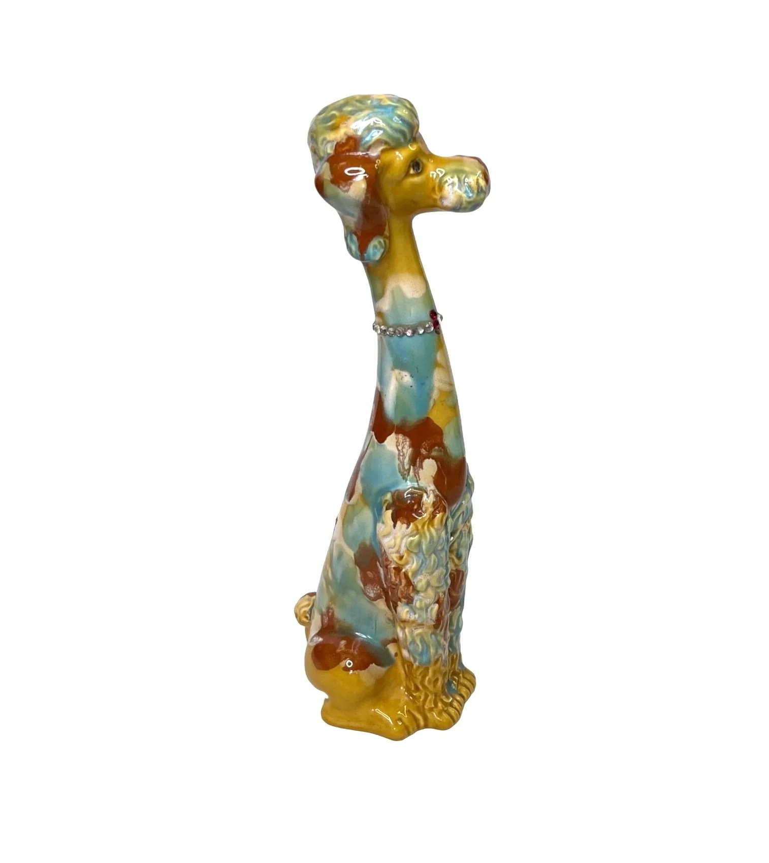 50s Mcm Ceramic Poodle Hand Paint Calico W Rhinestones - Image 3