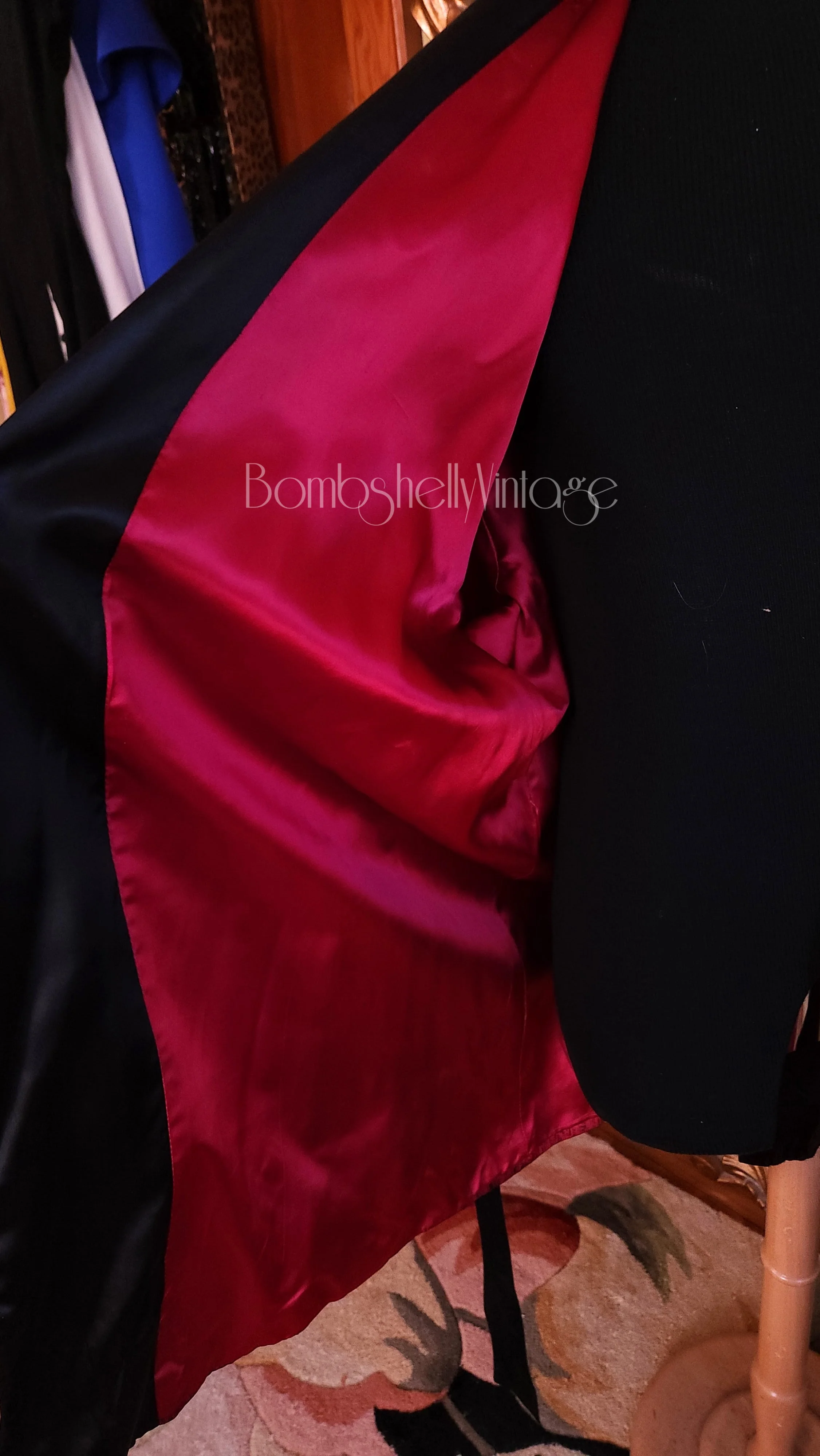 50s Men's Red And Black Satin Smoking Jacket By Erie Clothiers Gentlemens Apparel - Image 6