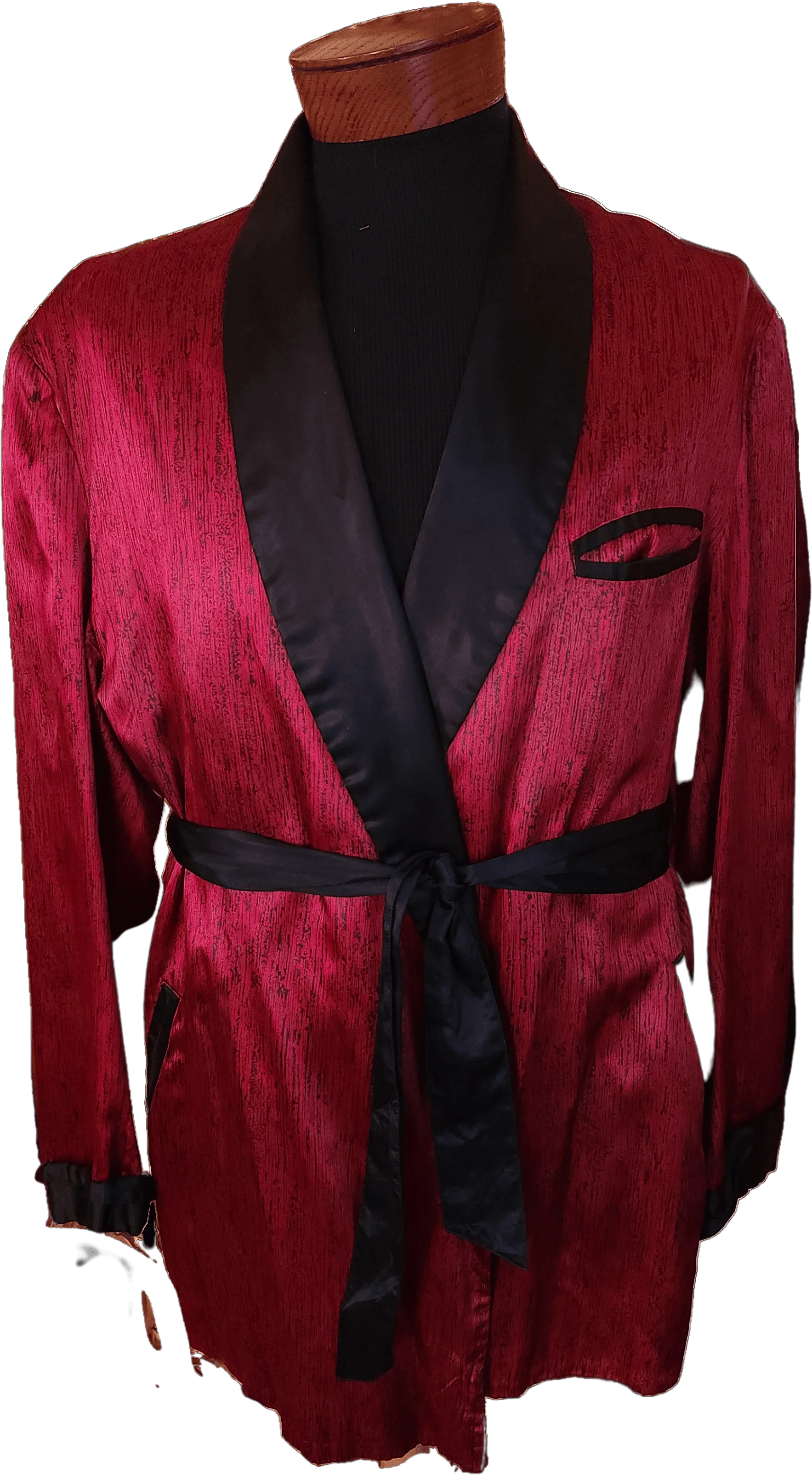 50s Men's Red And Black Satin Smoking Jacket By Erie Clothiers Gentlemens Apparel - Image 8