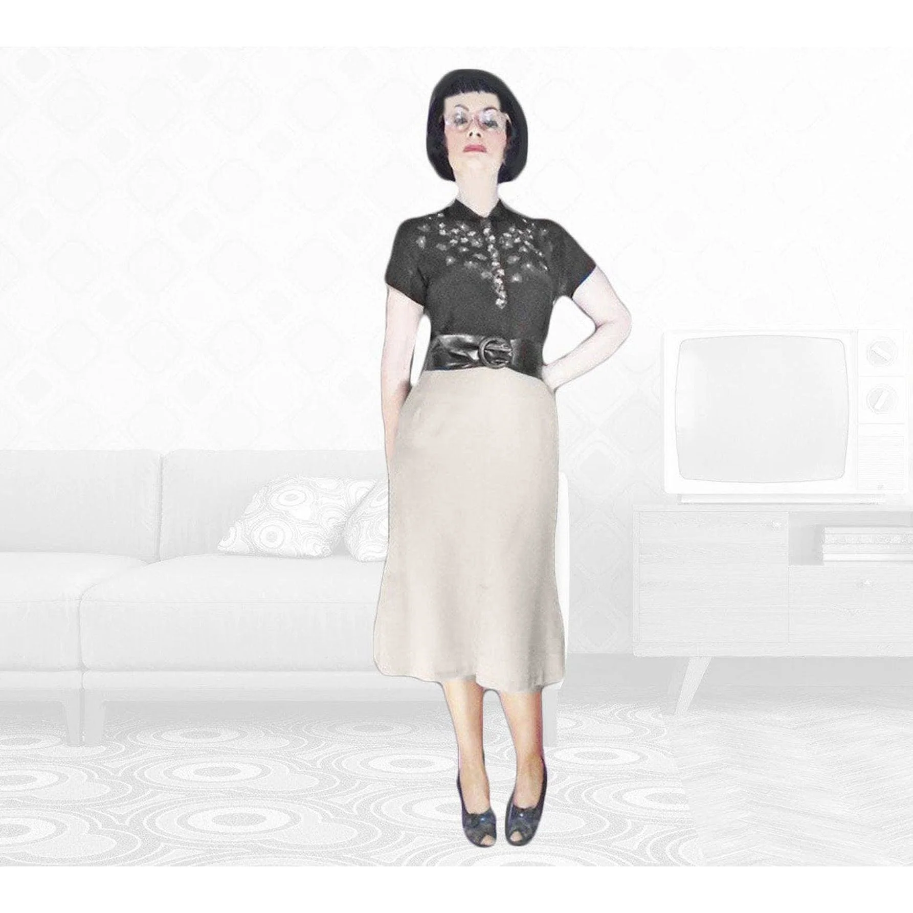50s Mermaid Pleat Pencil Skirt Lightweight Wool By Kasmit - Image 3