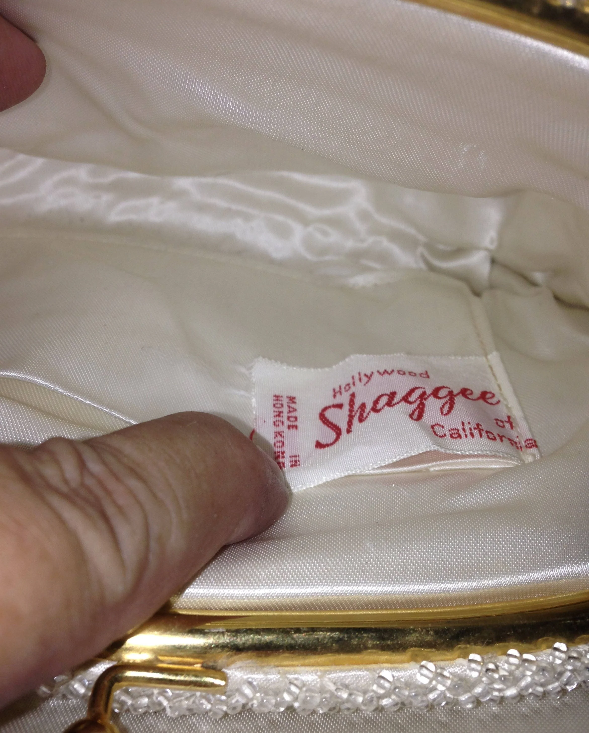 50s Mid Century White Silver Bead Clutch Handbag Purse By Hollywood Shagee of California - Image 3