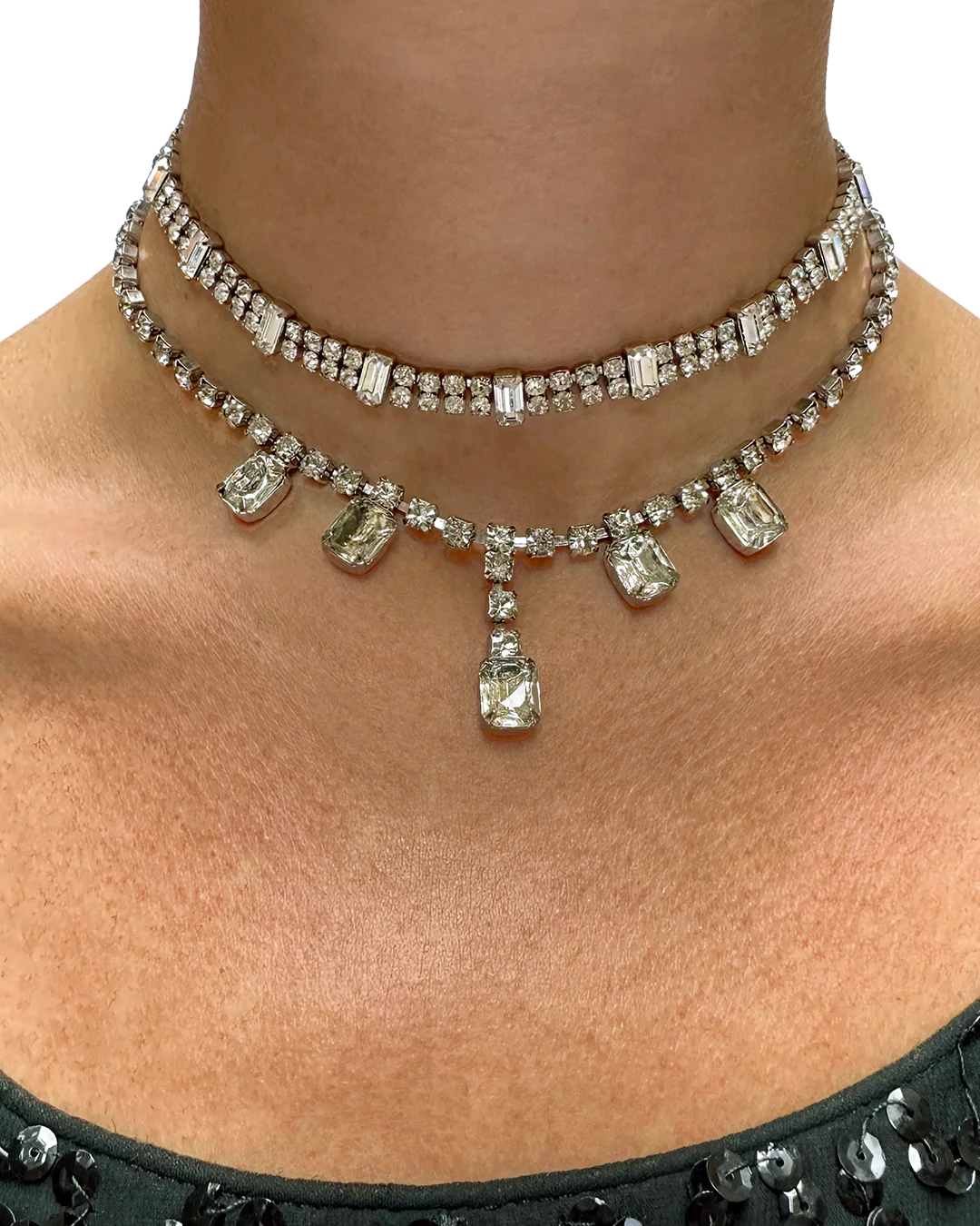 50s Midcentury Emerald-cut Diamanté Choker Necklace By Kramer - Image 2