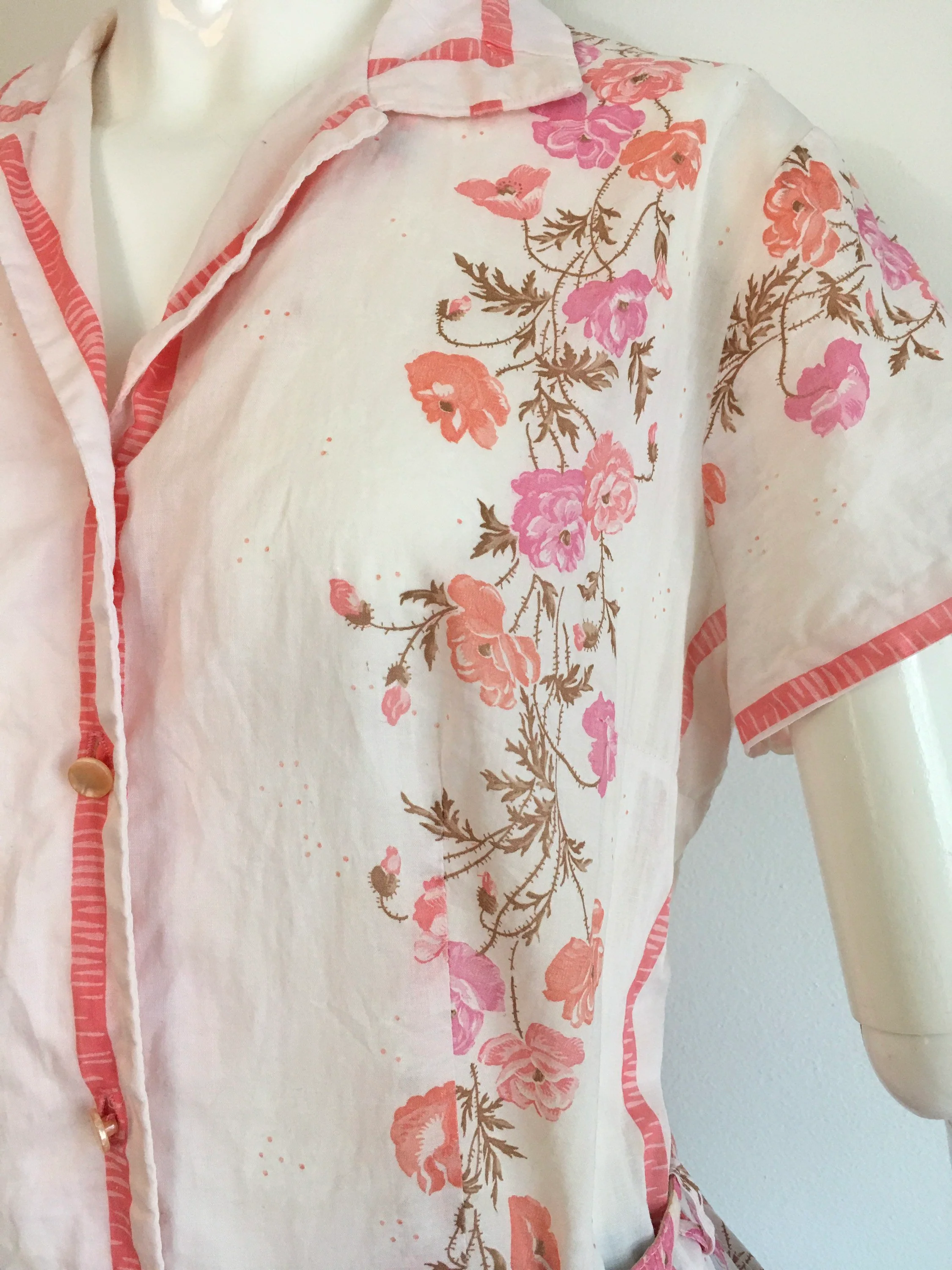 50's Modern Classic Floral Rose, Voile Cotton Button Down Shirtwaist Dress by Modern Classic - Image 4
