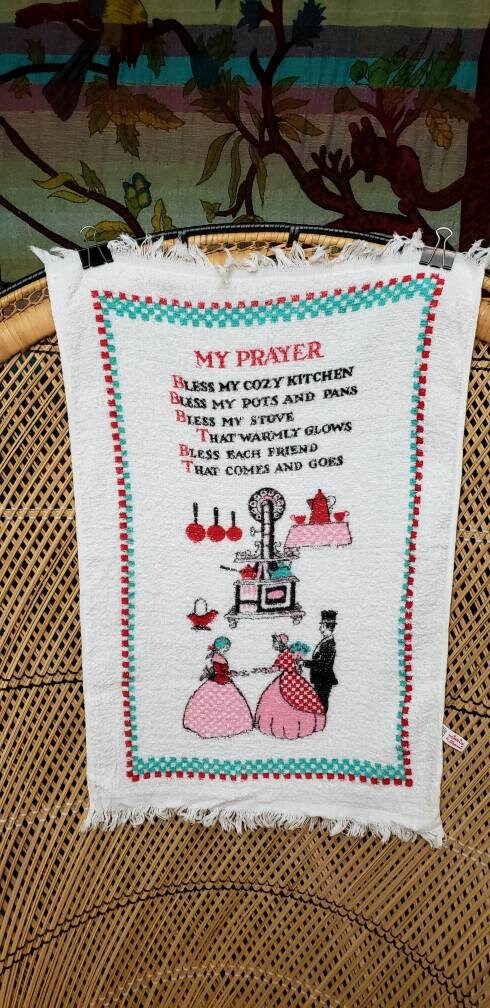 50s My Prayer Kitchen Towel Franeo Vintage Housewarming Gift by Lila Lou Creations - Image 3