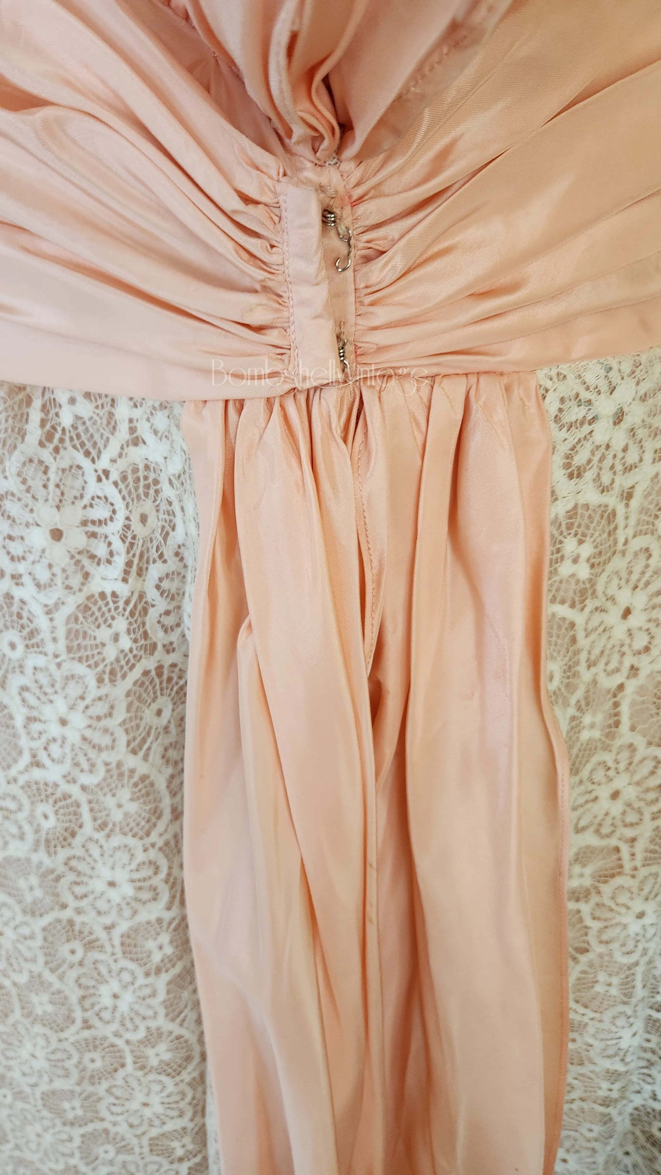 50s Natural Lace Party Dress With Pink Taffeta Sash By Bramson - Image 7
