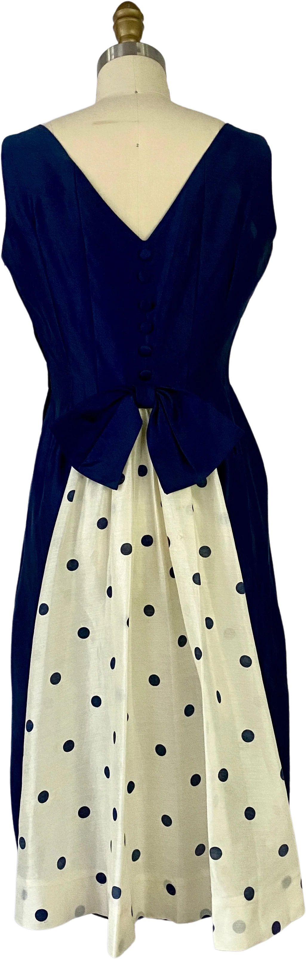 50s Navy And White Polka Dot Evening Dress - Image 2
