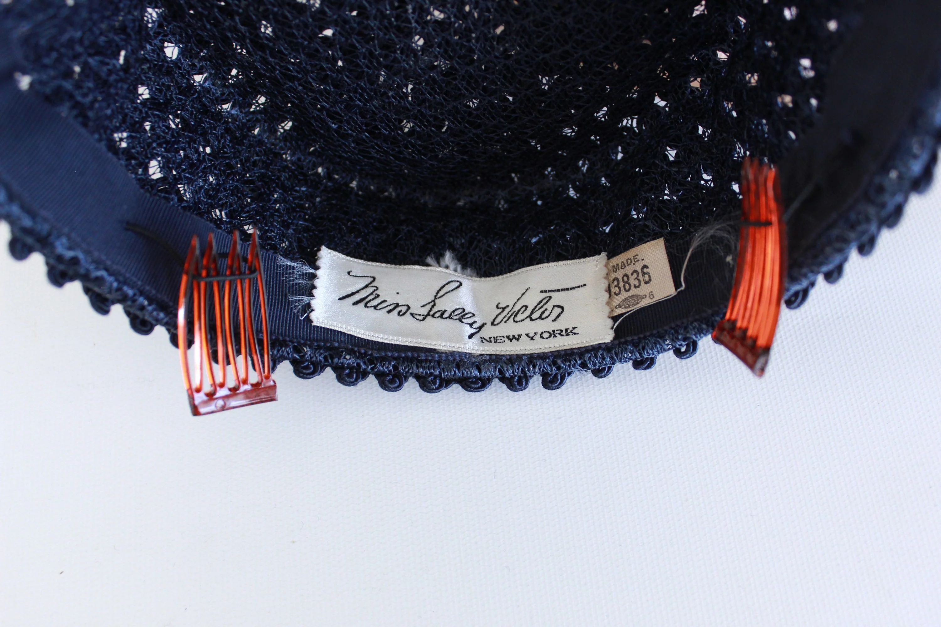 50s Navy Blue Corde Soutache Pillbox Hat - Image 10