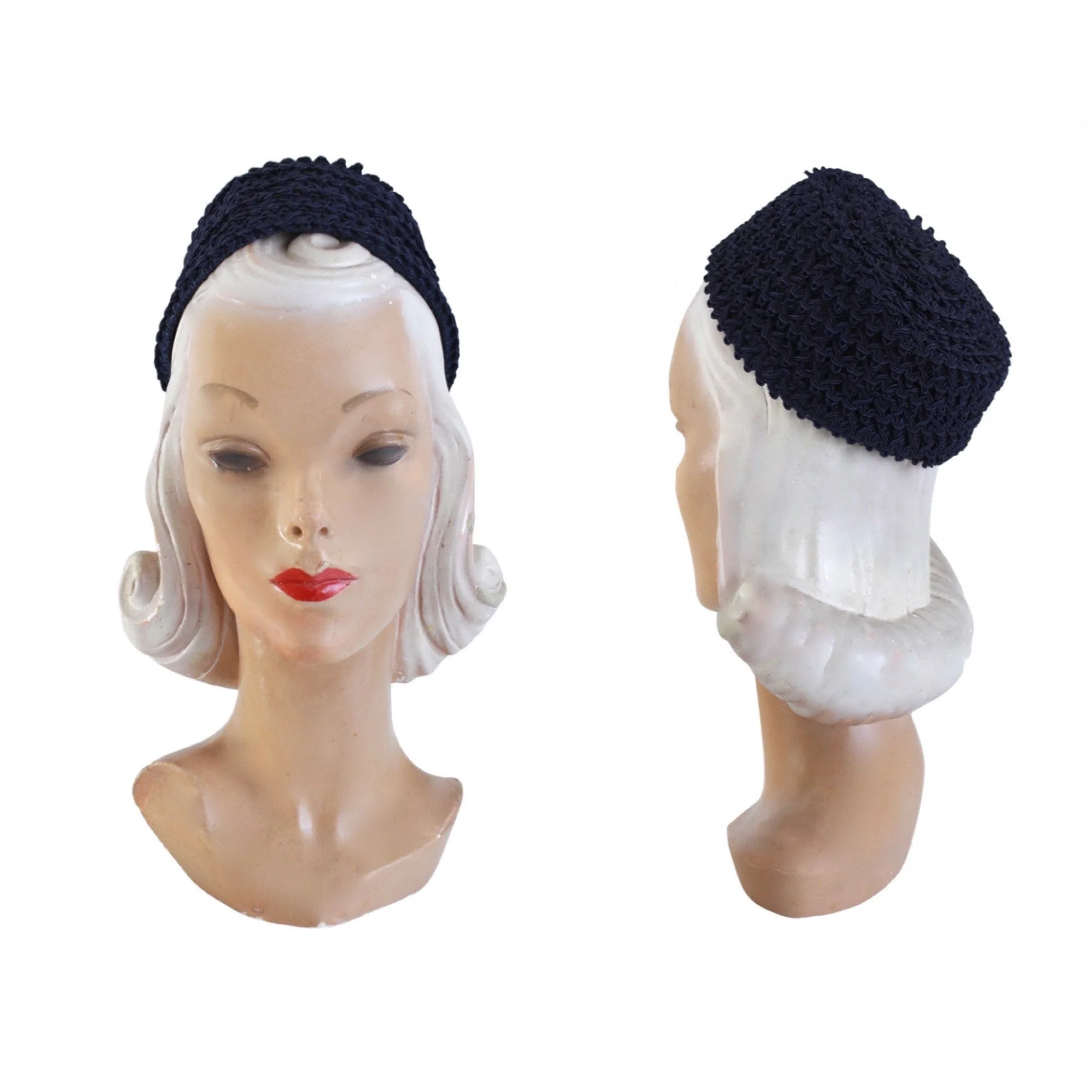 50s Navy Blue Corde Soutache Pillbox Hat - Image 2