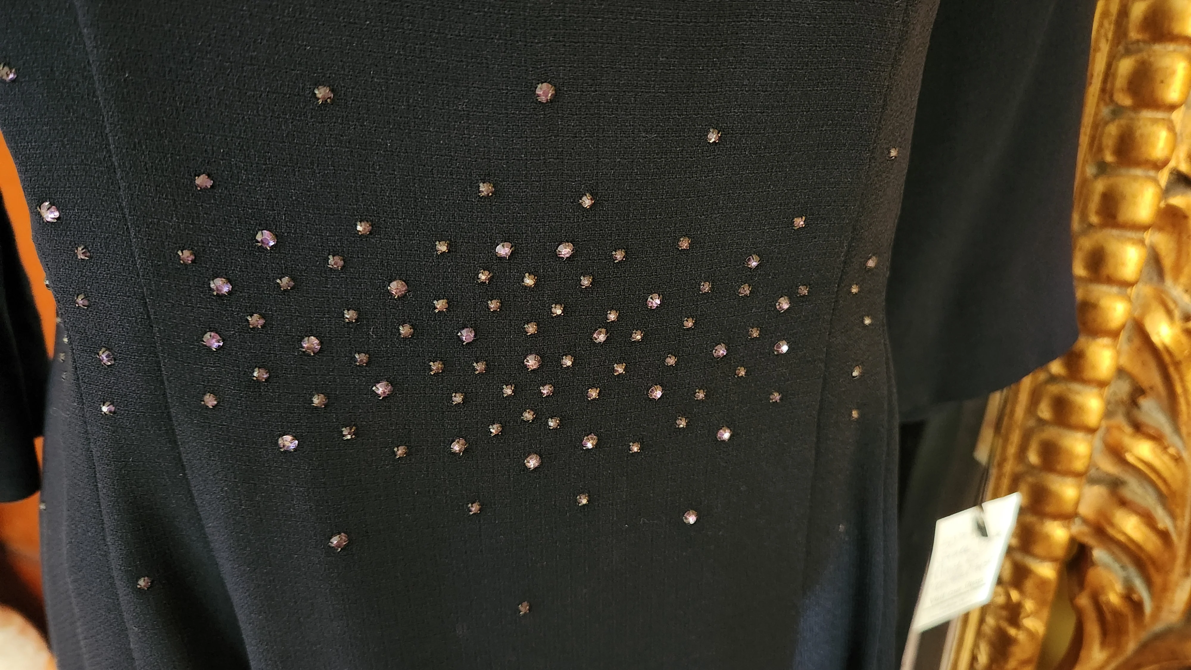 50s Navy Blue Rayon Crepe Dress With Rhinestones By Grace Taylor - Image 9
