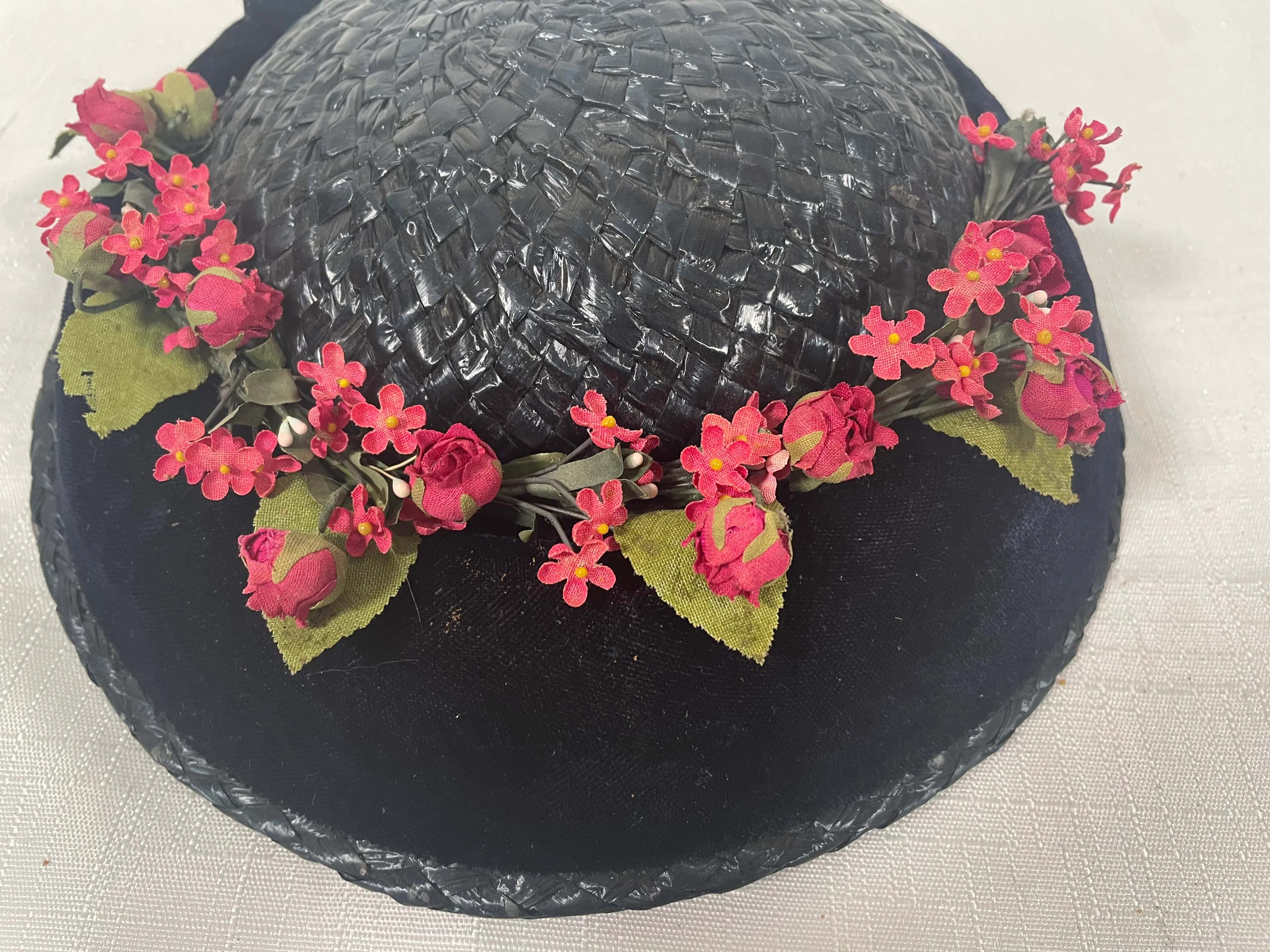 50s Navy Blue Straw Pillbox Hat - Image 3