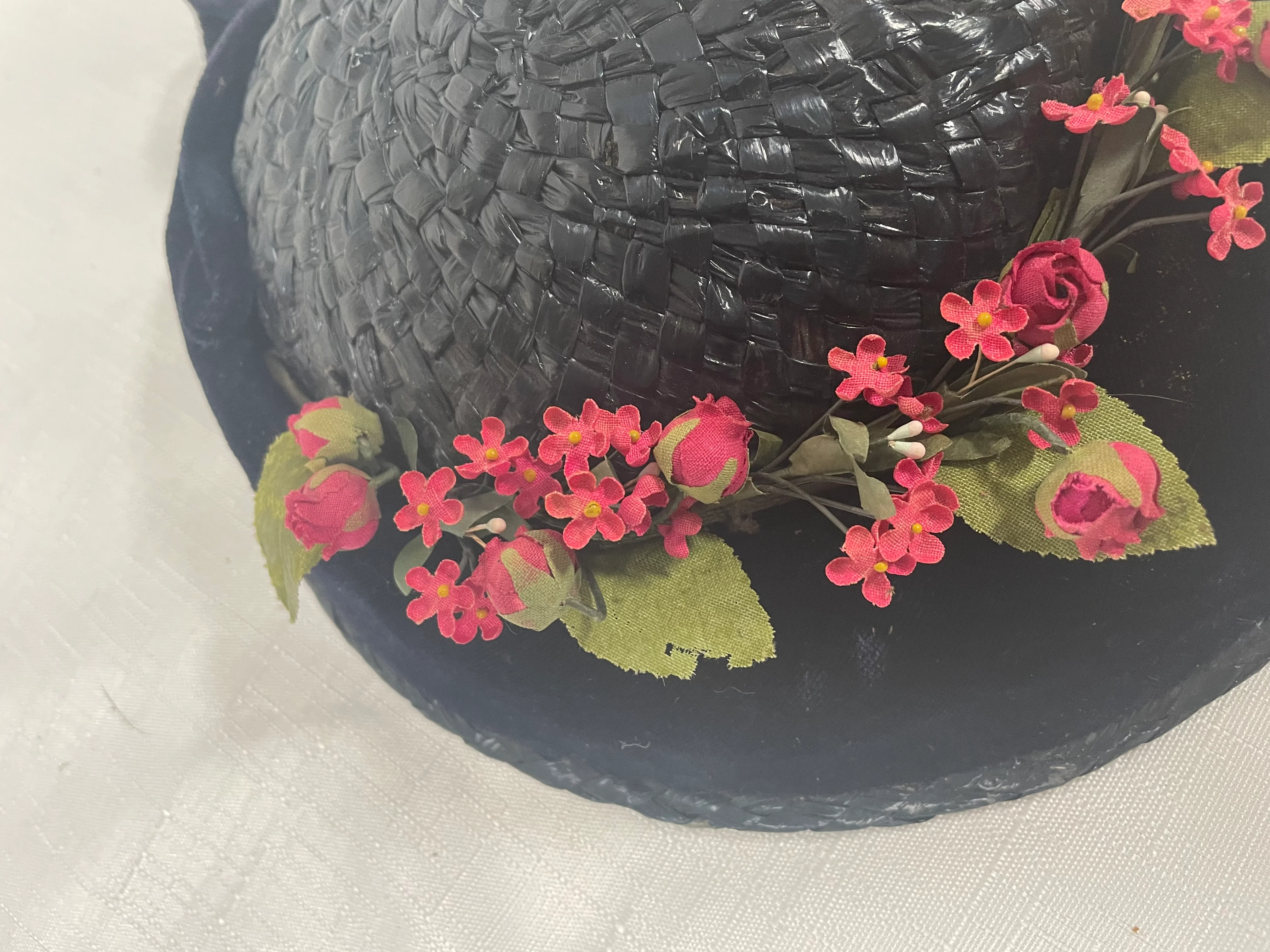 50s Navy Blue Straw Pillbox Hat - Image 6