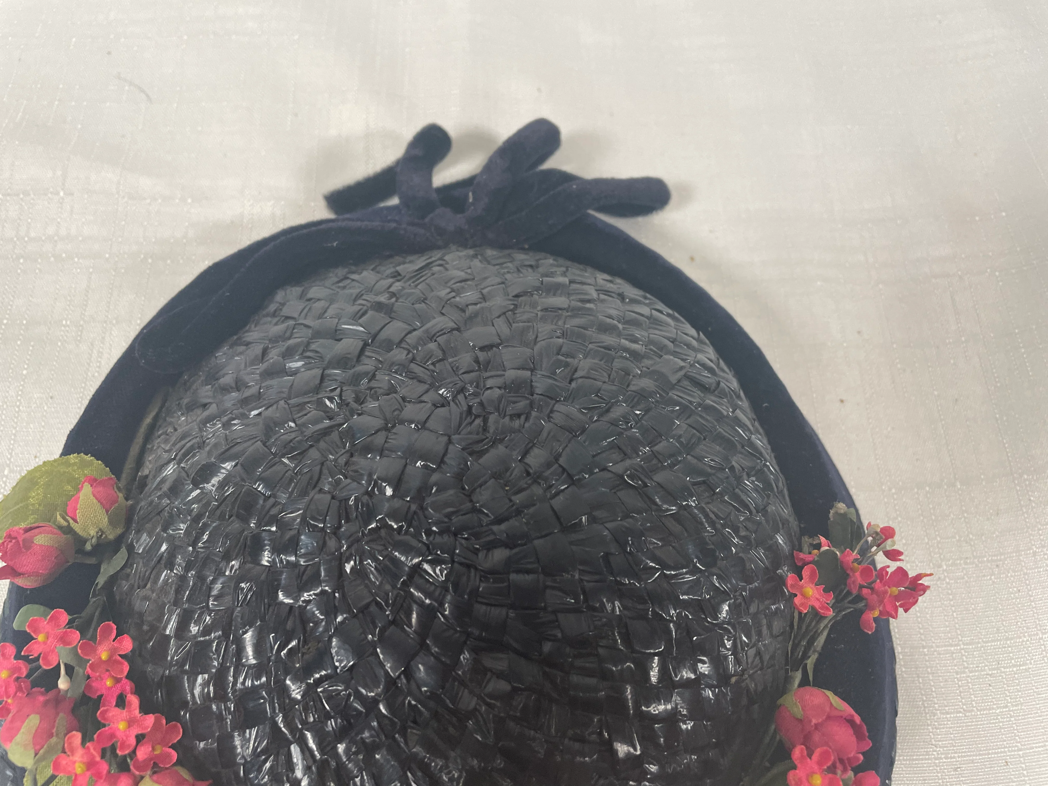 50s Navy Blue Straw Pillbox Hat - Image 7