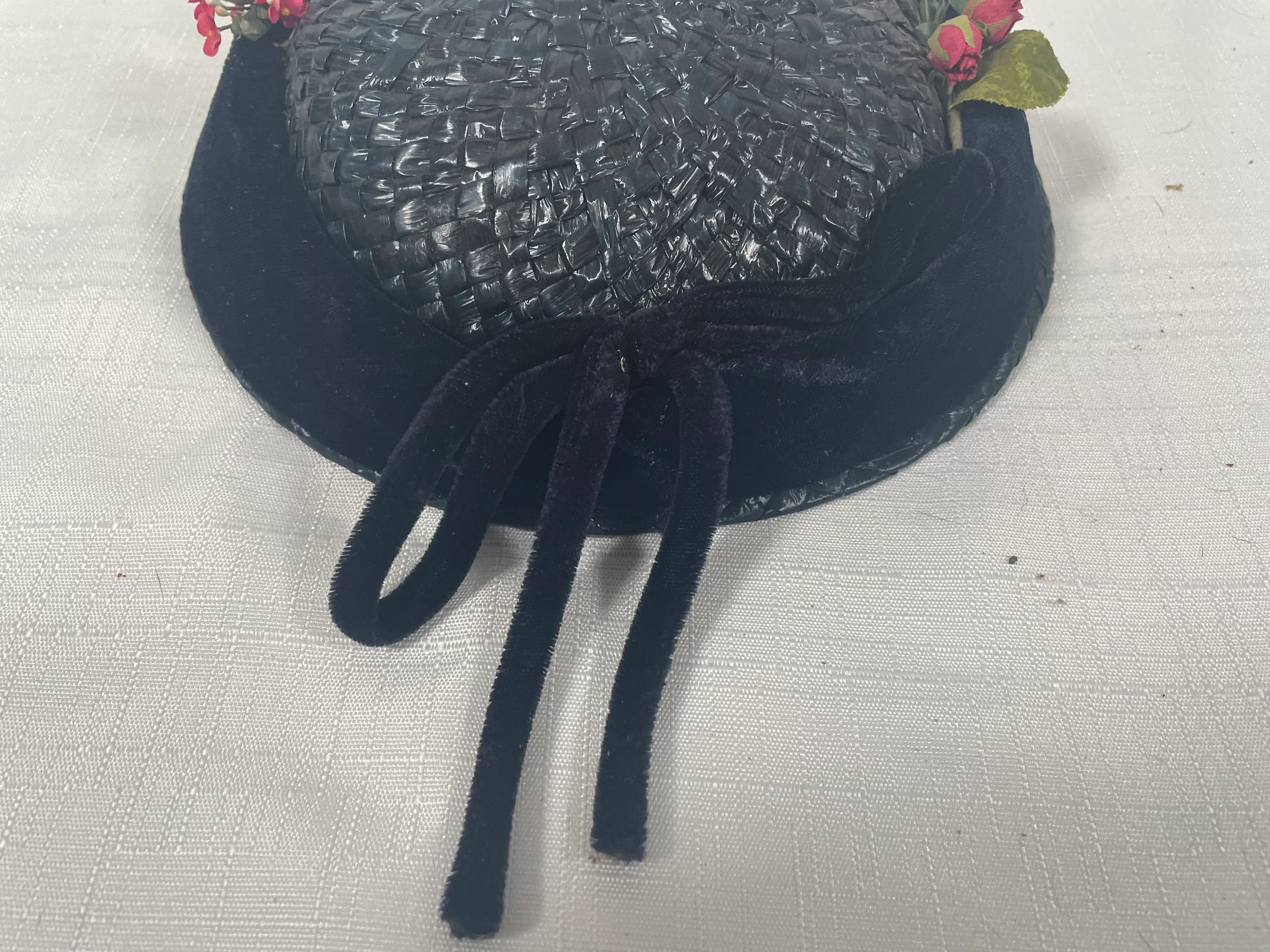 50s Navy Blue Straw Pillbox Hat - Image 8