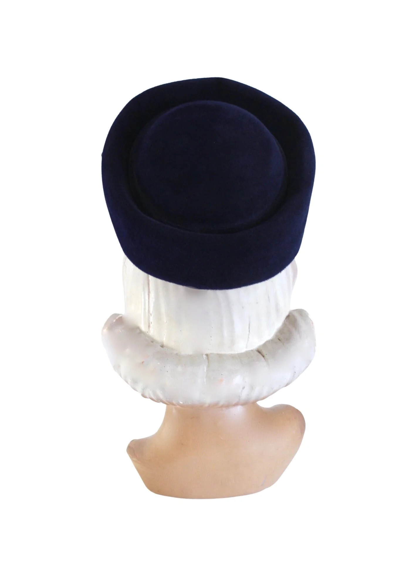 50s Navy Blue Winter Pillbox Toque Hat with Aurora Borealis Brooch - Image 7