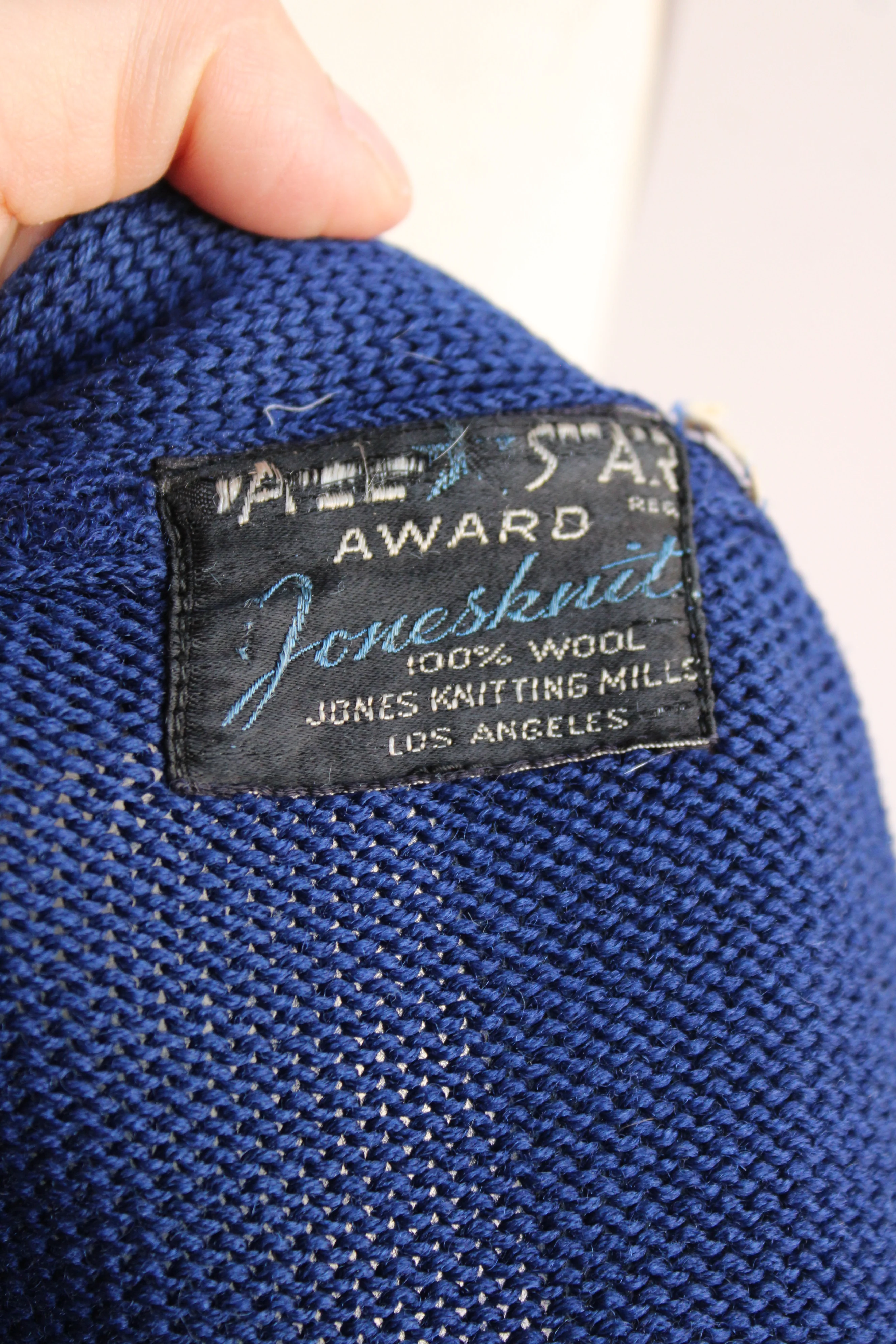 50s Navy Blue Wool Lettermans Sweater By Jones Knitting Mill - Image 12
