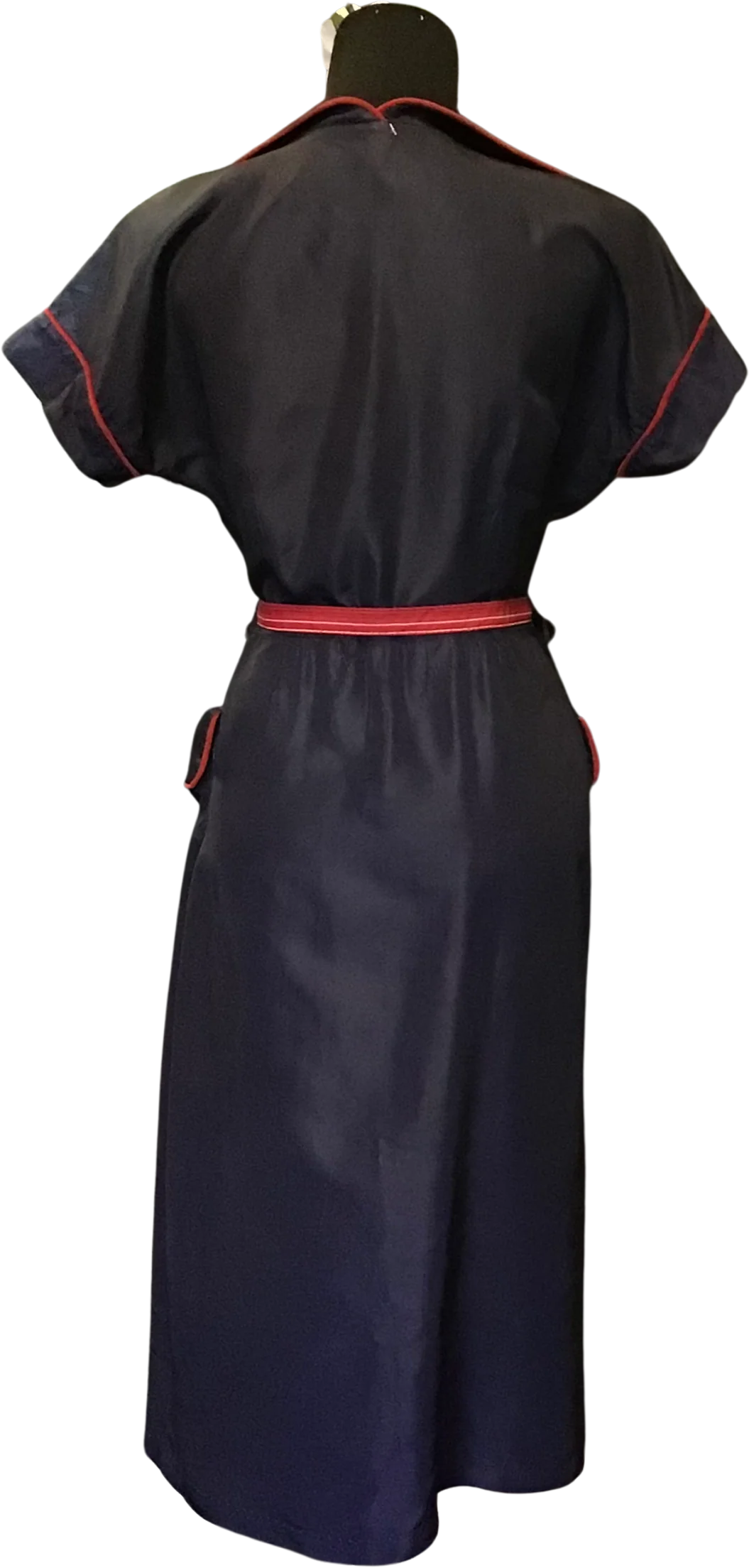 50s Navy Collared Dress With Belt - Image 2