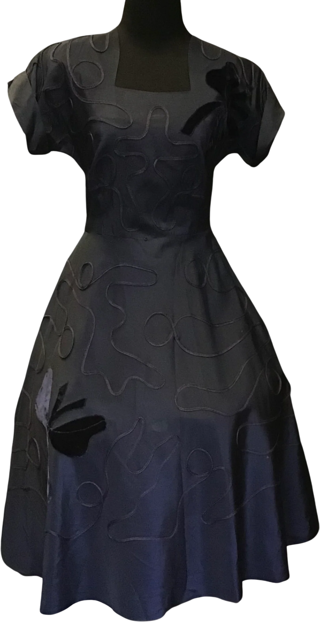 50s Navy Dress With Velvet Details