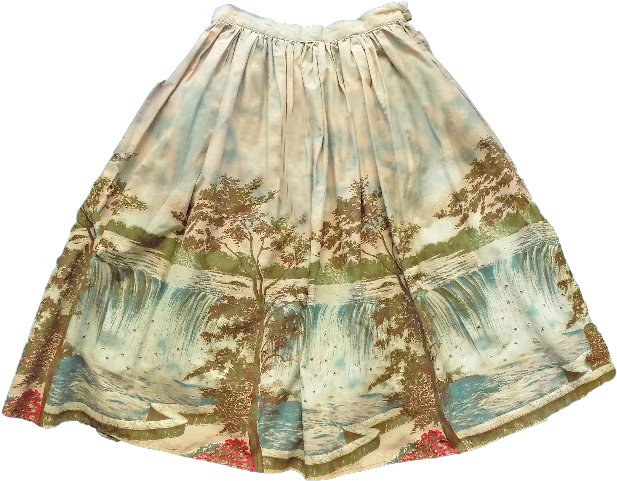 50s Niagara Falls Picture Skirt Cotton Rhinestones In The Mist Kit Home Made Swing Novelty Print Rockabilly