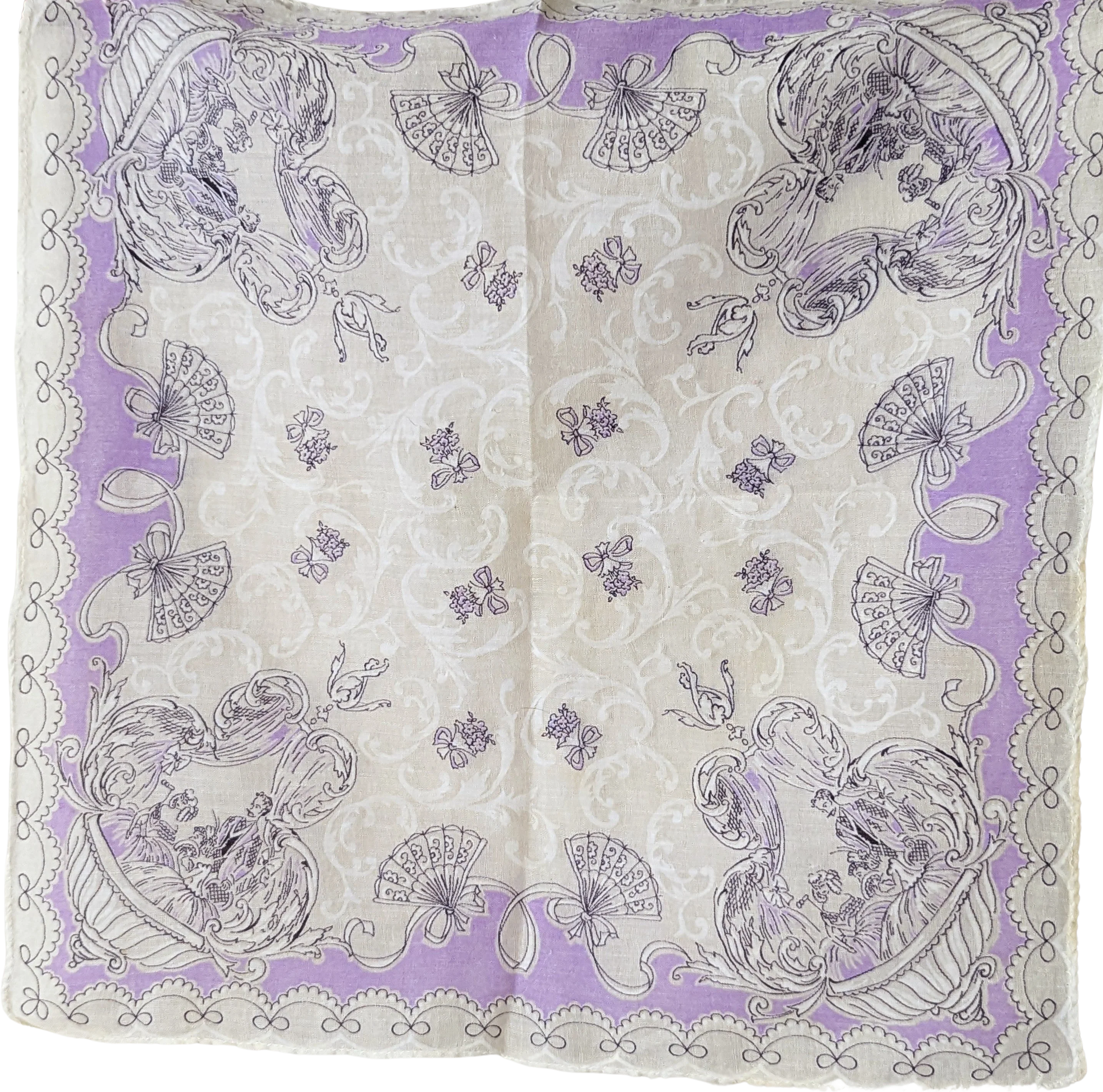 50s "night At The Opera" Lilac Purple Scarf Handkerchief with Hand Rolled Edge