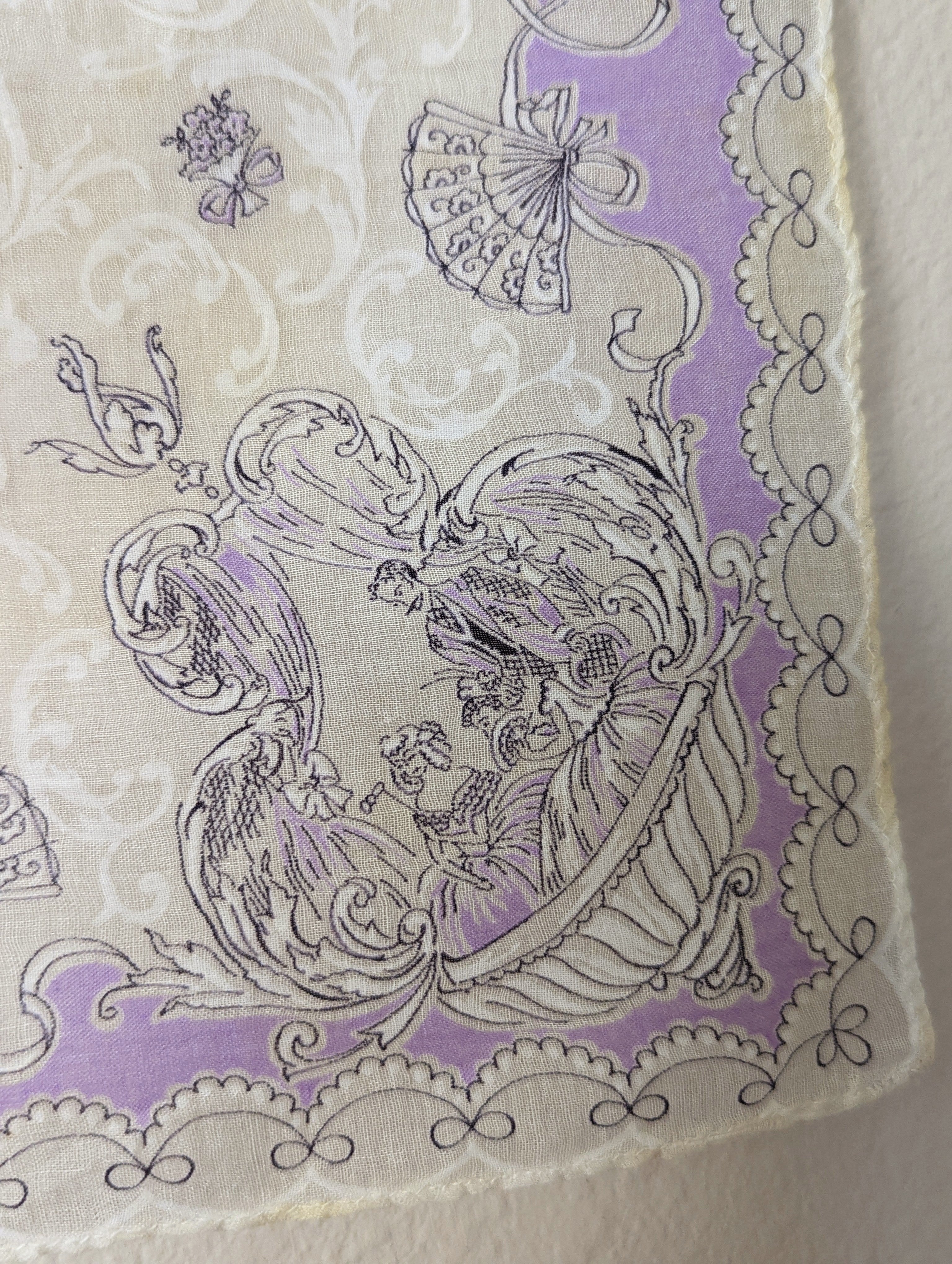 50s "night At The Opera" Lilac Purple Scarf Handkerchief with Hand Rolled Edge - Image 3