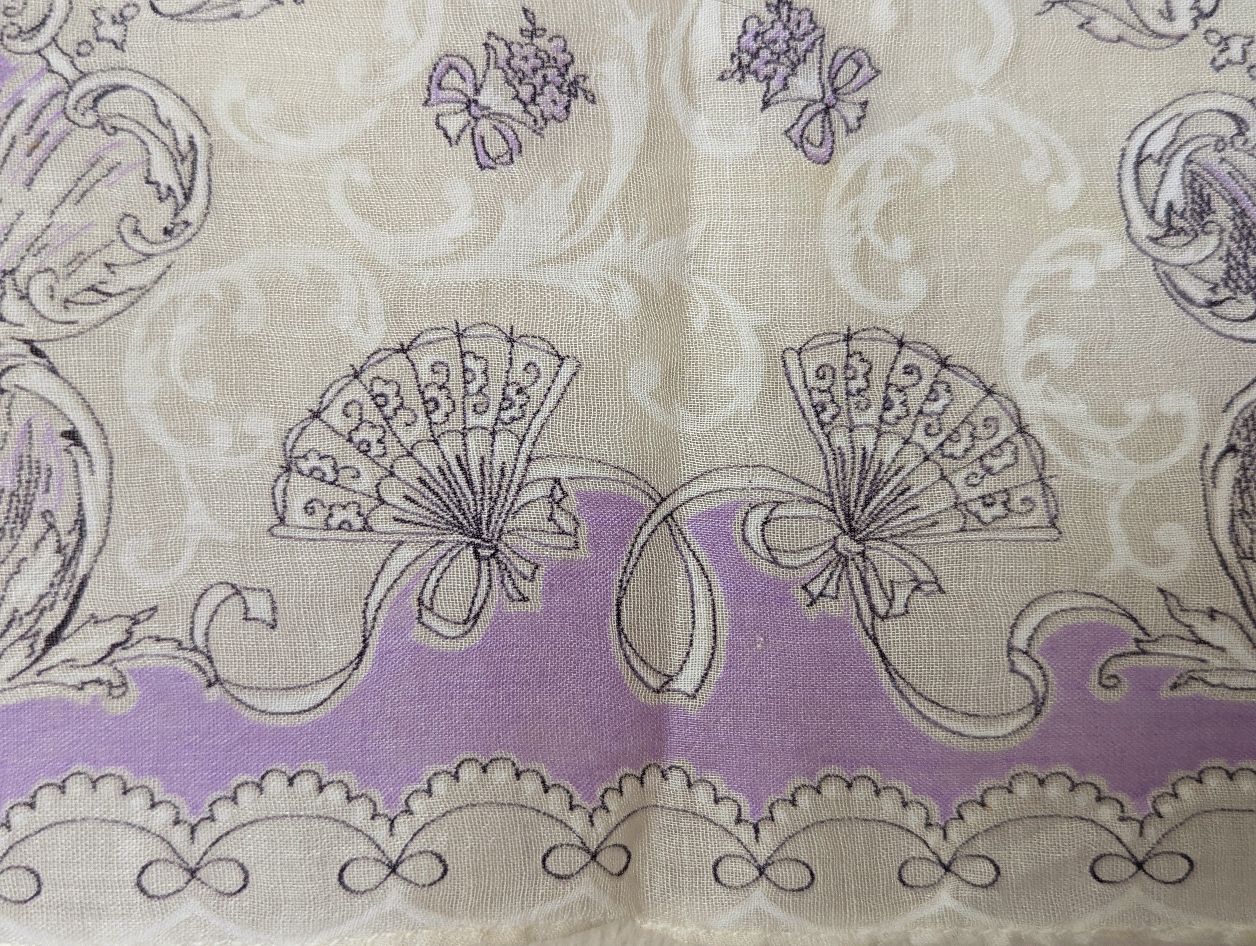 50s "night At The Opera" Lilac Purple Scarf Handkerchief with Hand Rolled Edge - Image 4