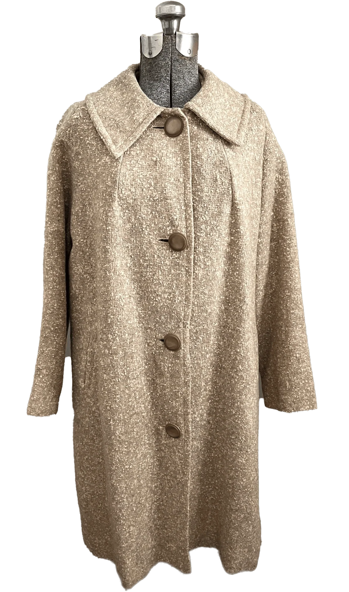 50s Oatmeal Wool Swing Coat With Pockets Arrow Detail By Jane Hunter