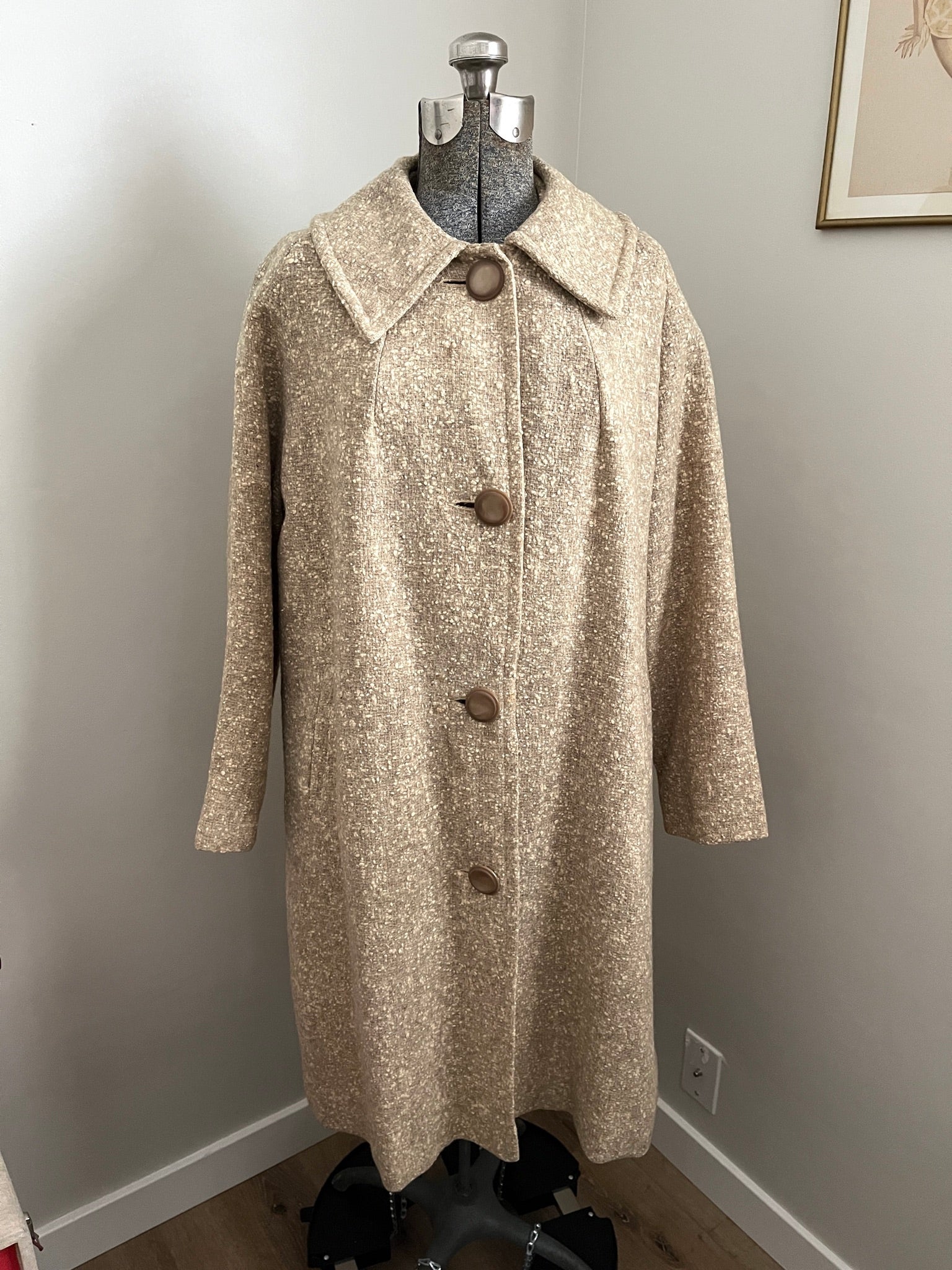 50s Oatmeal Wool Swing Coat With Pockets Arrow Detail By Jane Hunter - Image 5