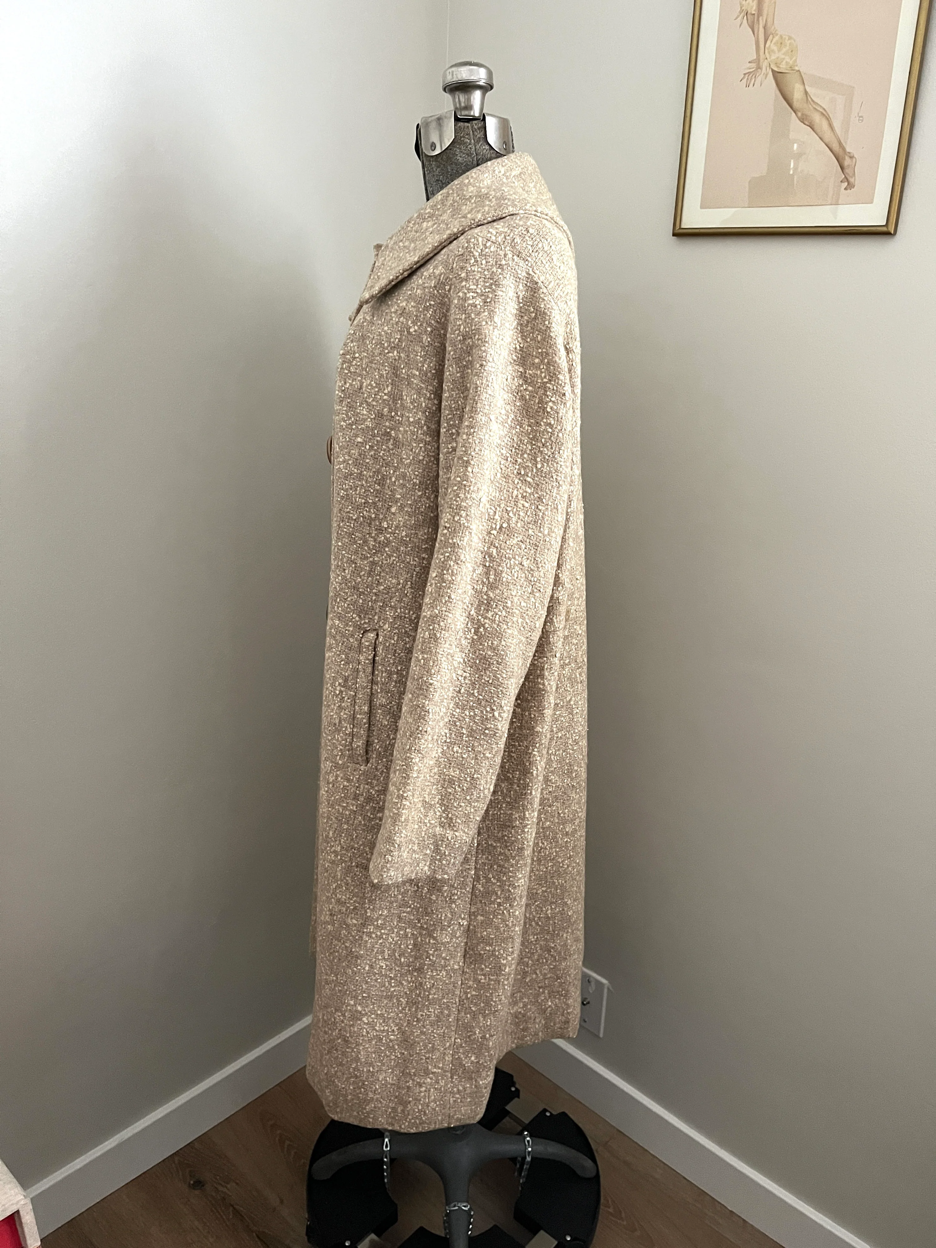 50s Oatmeal Wool Swing Coat With Pockets Arrow Detail By Jane Hunter - Image 7