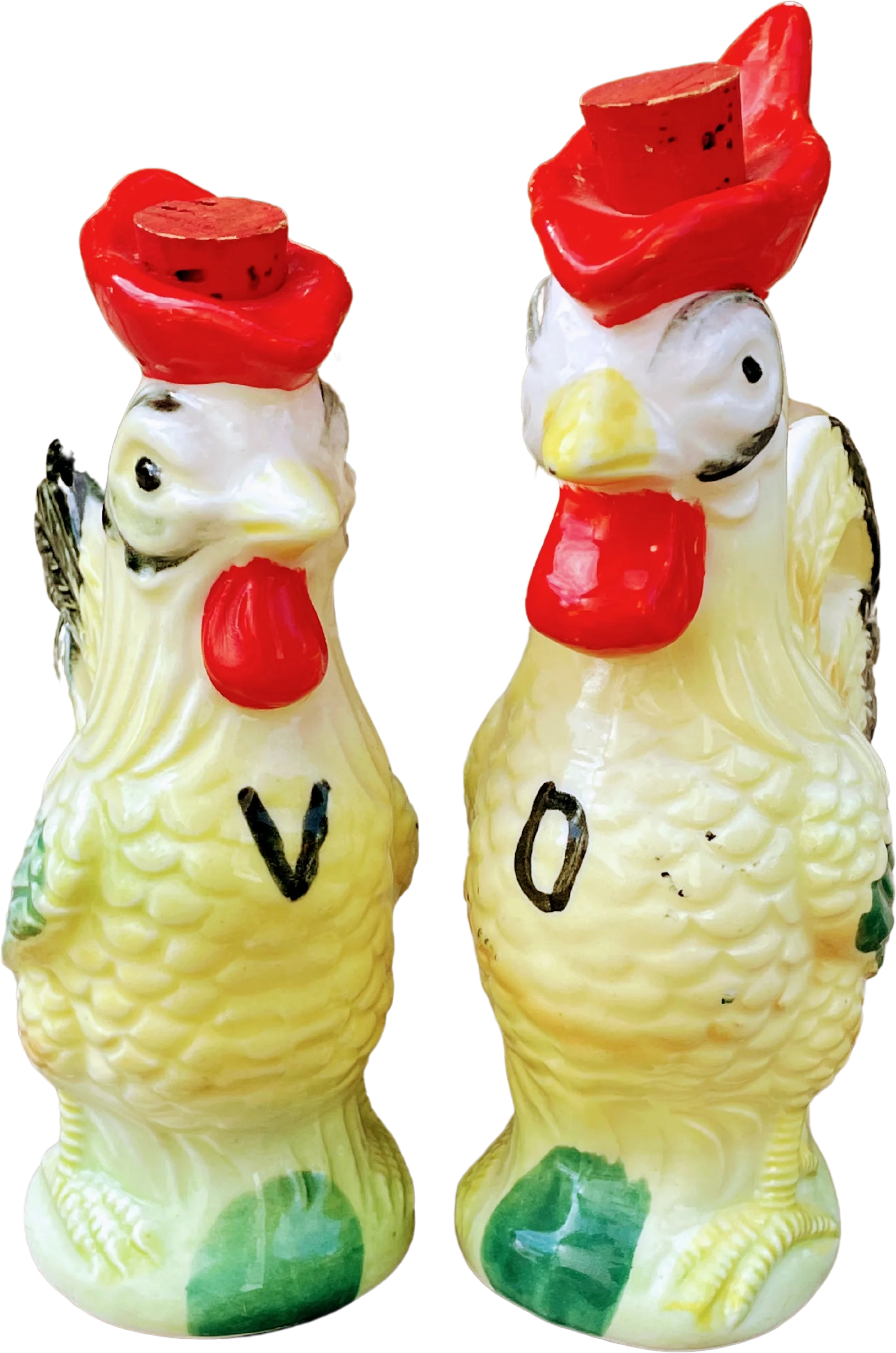 50s Oil And Vinegar Bottles Chicken Rooster Farmhouse