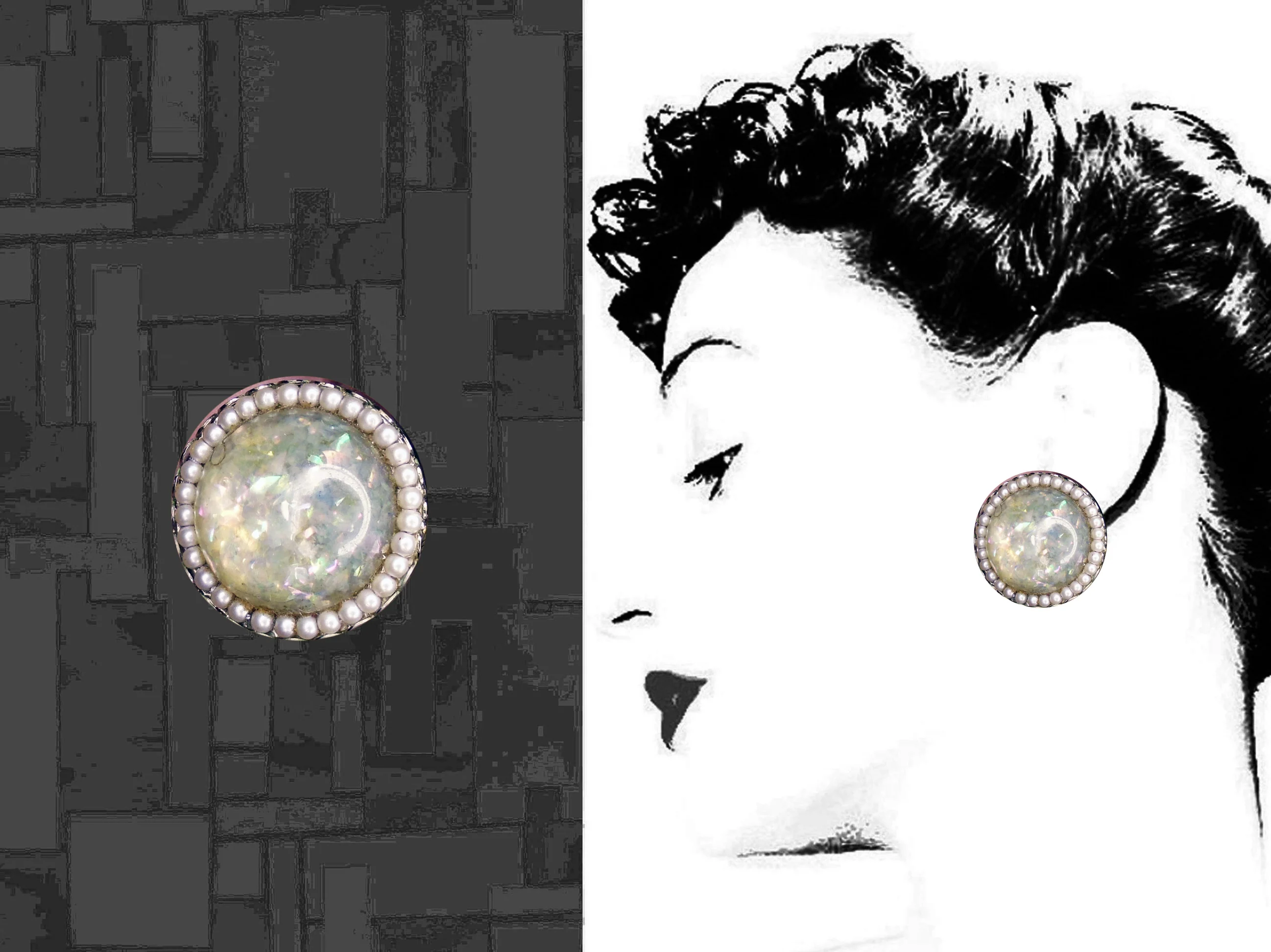 50s Opal Confetti Lucite Glitter Clip On Earrings - Image 3