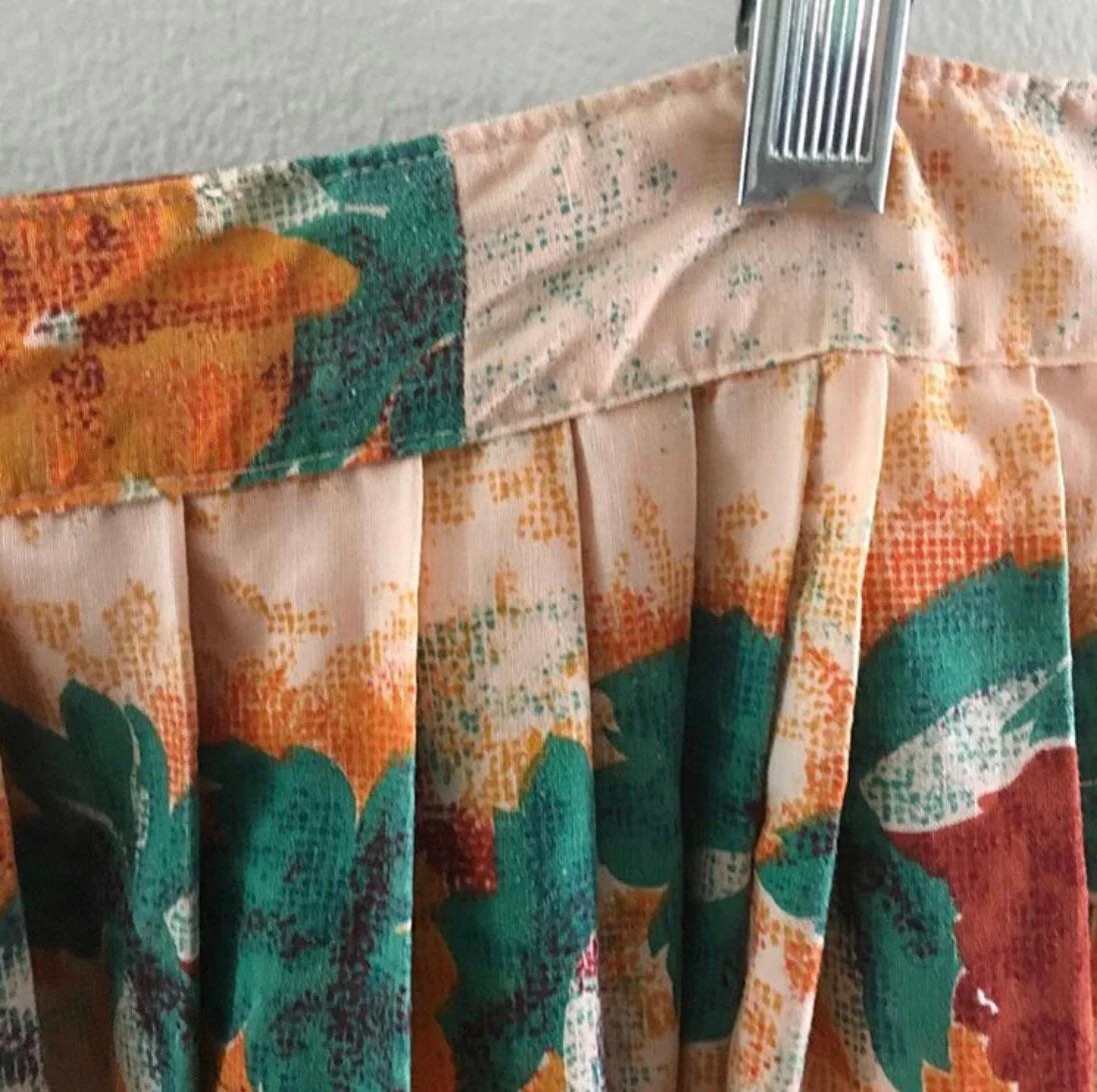 50's Orange and Teal Grapevine Novelty Print Skirt - Image 7
